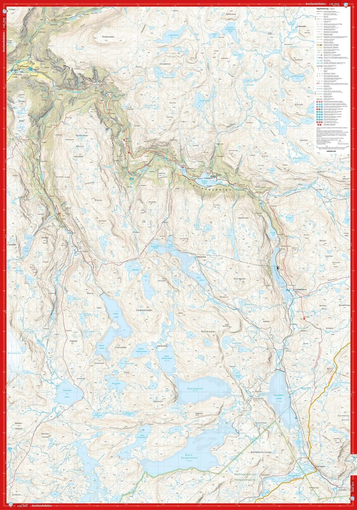 Aurlandsdalen Finse komplett høyfjellskart forside og bakside