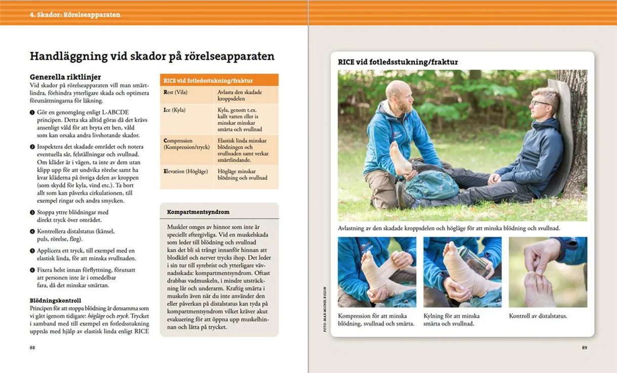Oppslag fra Vildmarksmedicin med illustrasjoner og medisinske råd