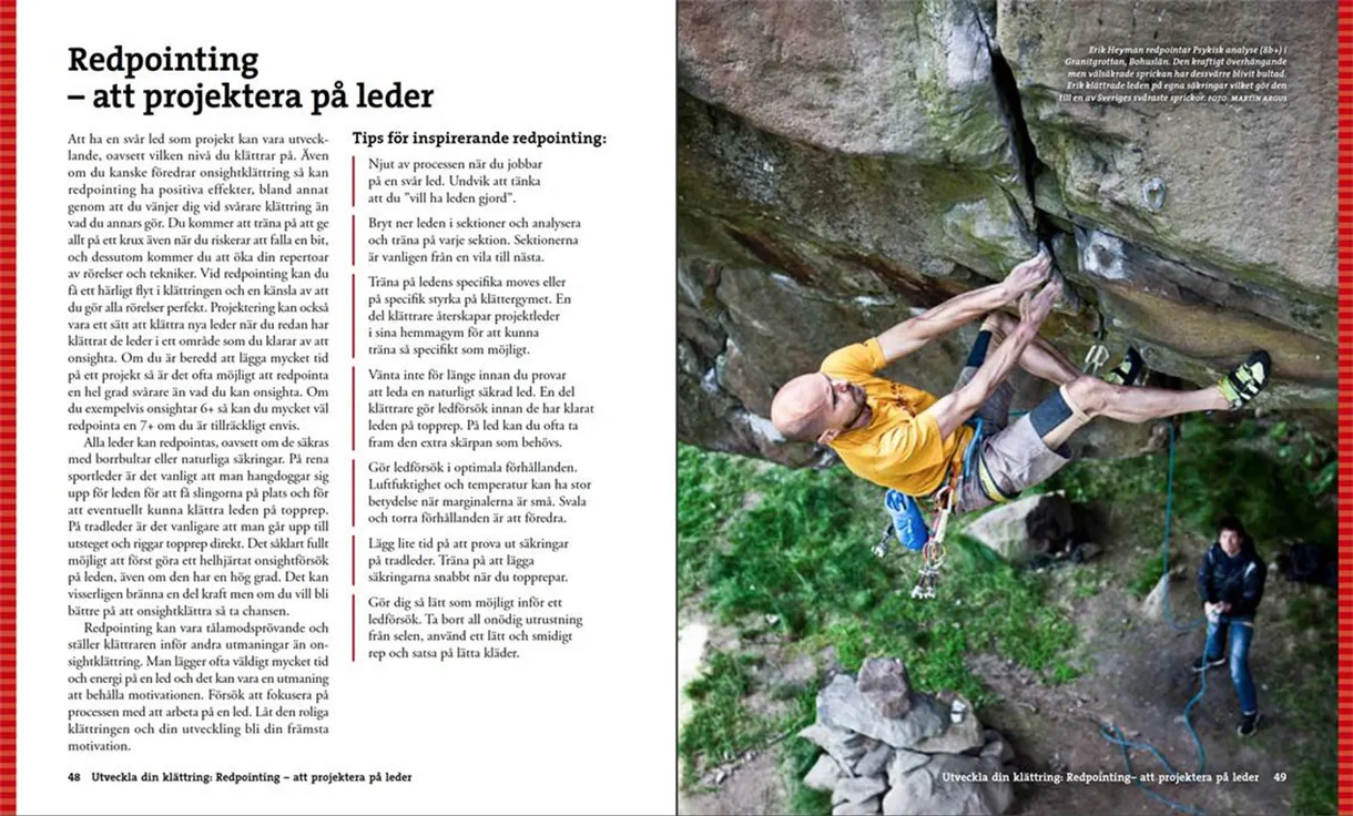 Oppslag fra Avancerad klättring och repteknik med illustrasjoner og klatreteknikker
