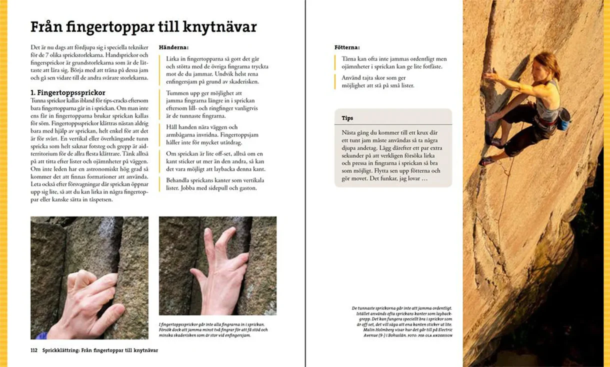 Oppslag fra Avancerad klättring och repteknik med illustrasjoner og klatreteknikker