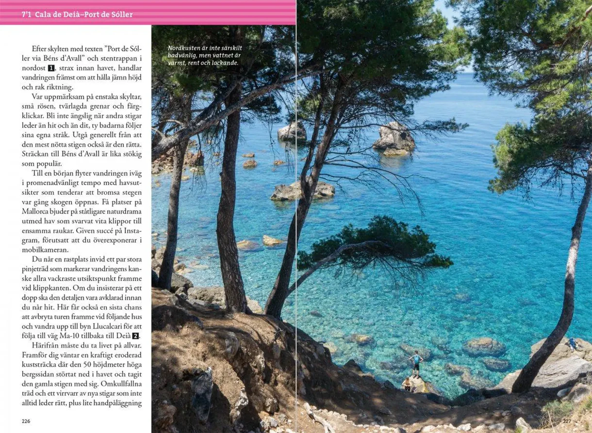 Oppslag fra Vandra i bergen på Mallorca med kart, turbeskrivelser og fotografier