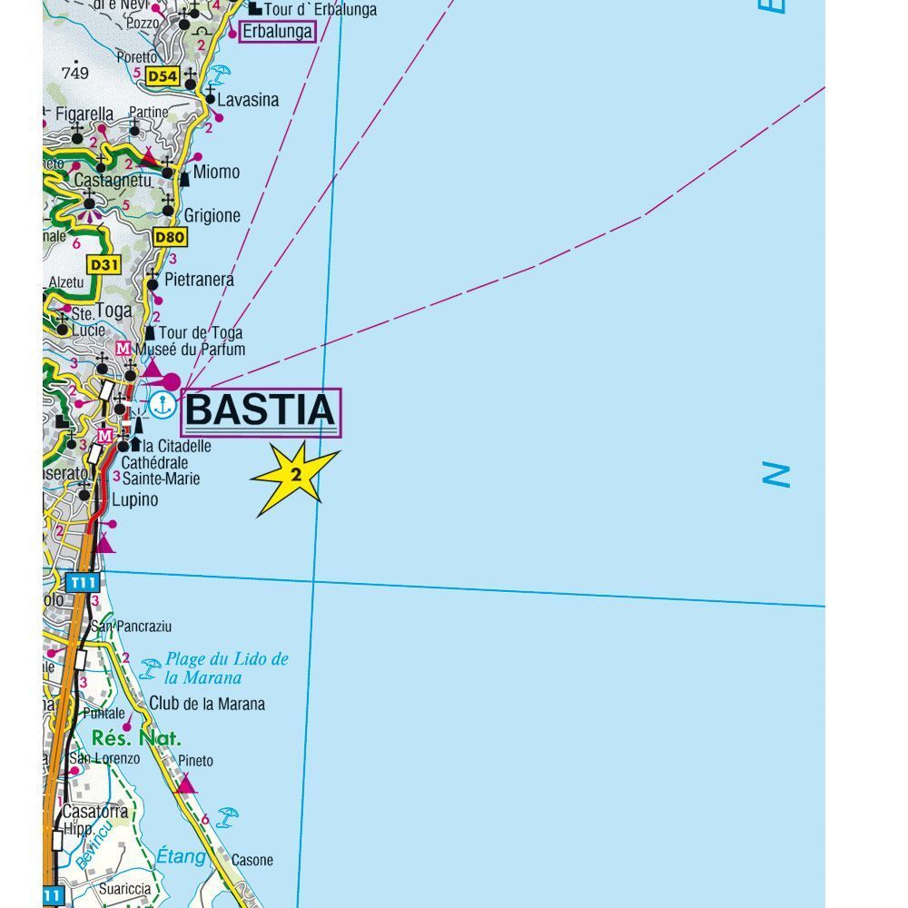 Kartutsnitt fra Korsika veikart 1:150 000
