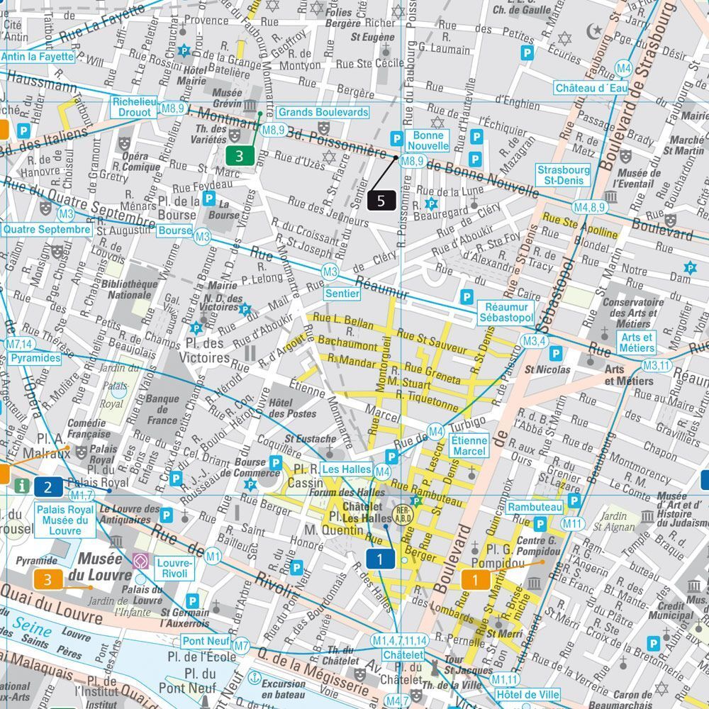 Detaljert kartutsnitt fra bykart over Paris