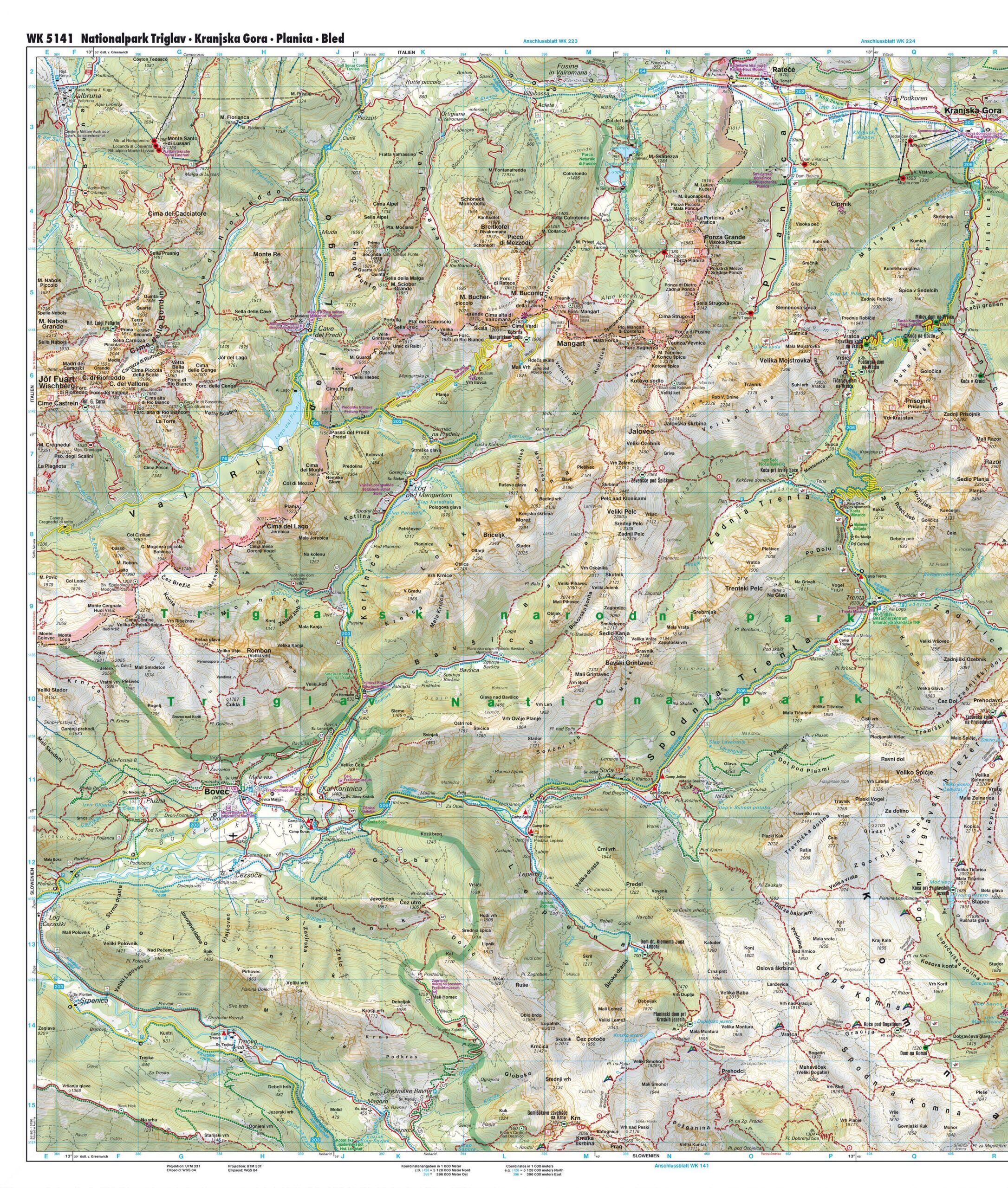 Map excerpt from the Triglav National Park hiking map, scale 1:35,000