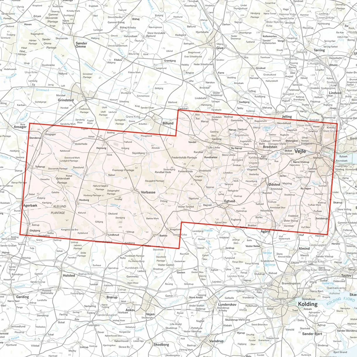 Kartutsnitt Kyst til Kyst stien Øst turkart 1:25 000 Danmark