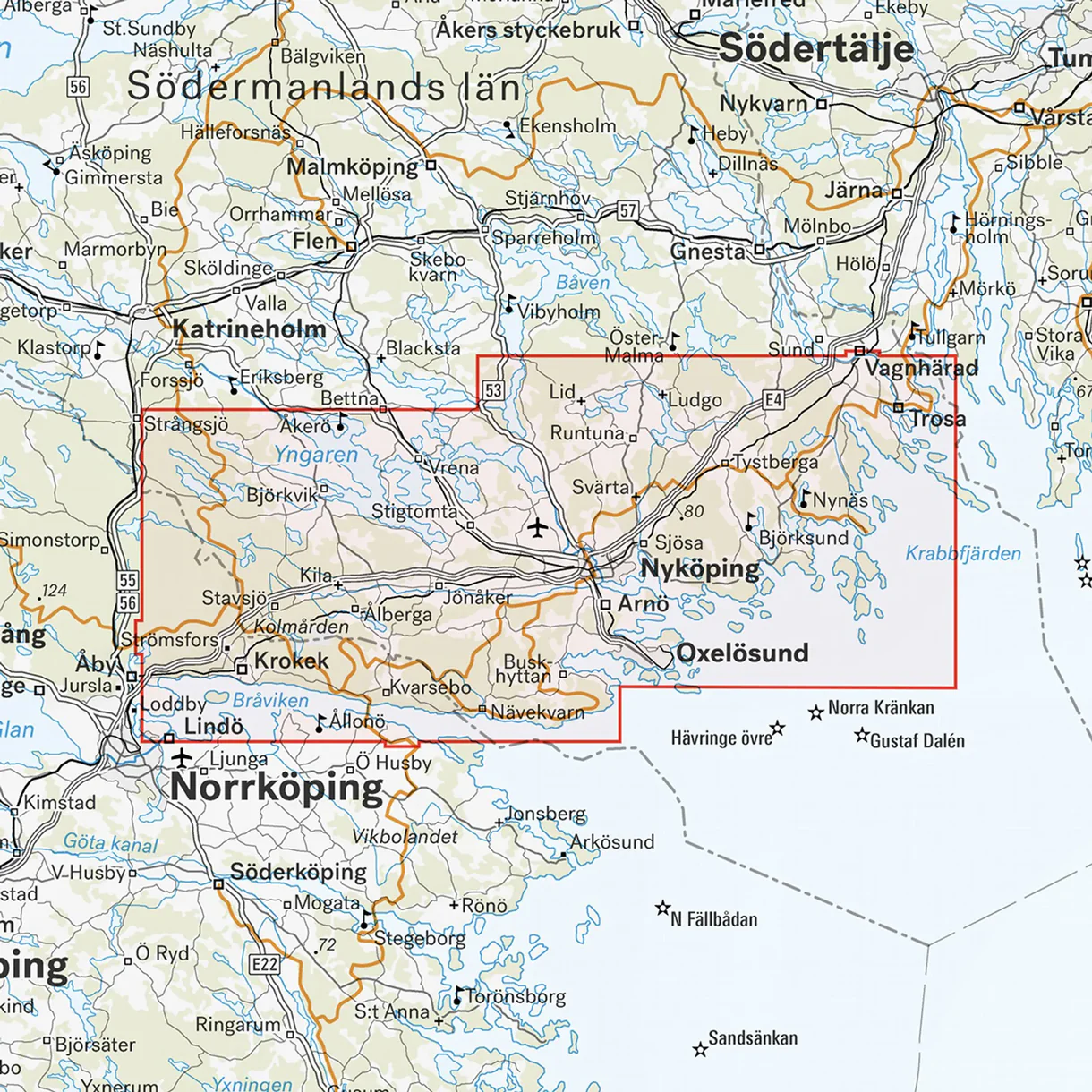 Kartutsnitt Kolmården Nyköping Trosa turkart 1:50 000