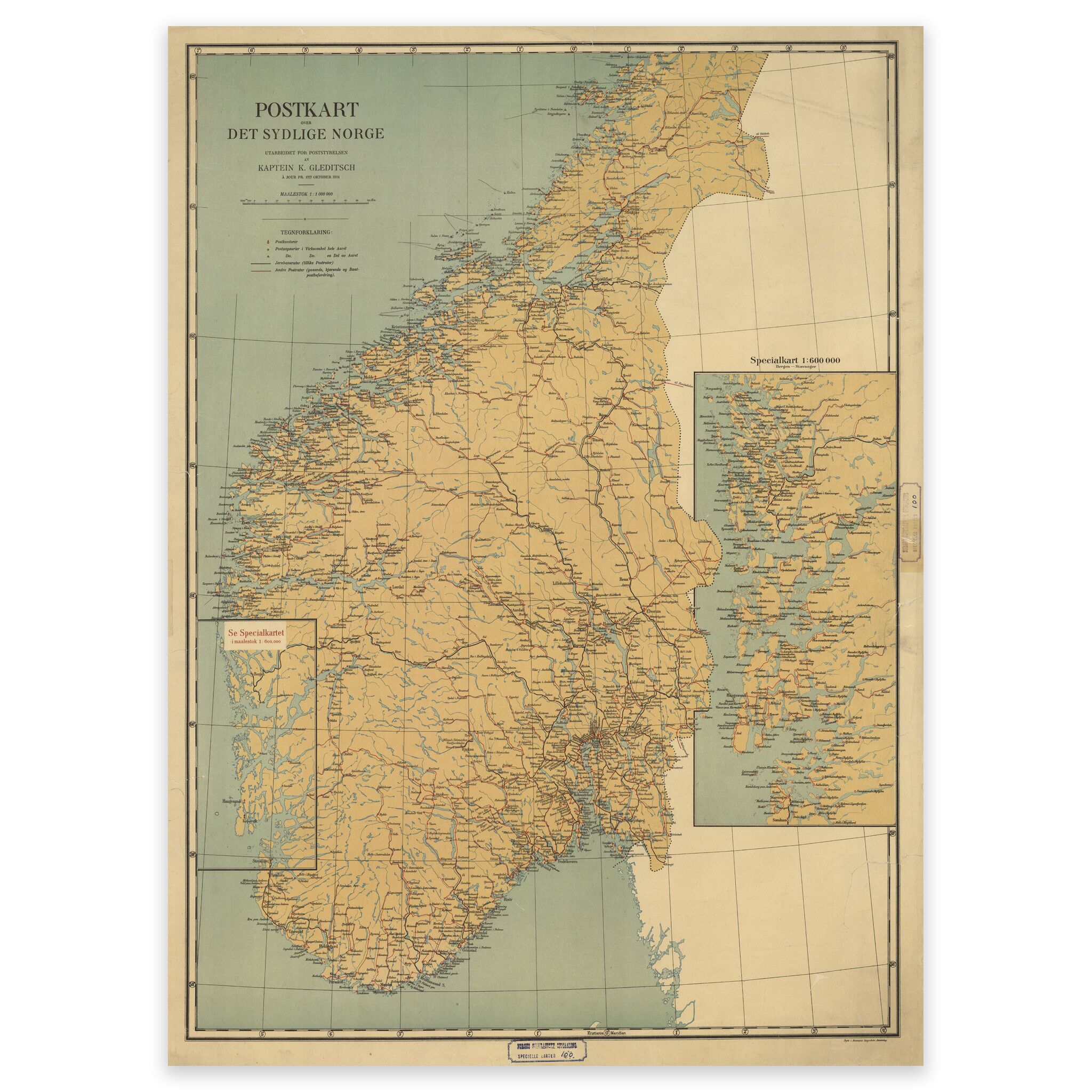 Postkart over Sør-Norge 1914