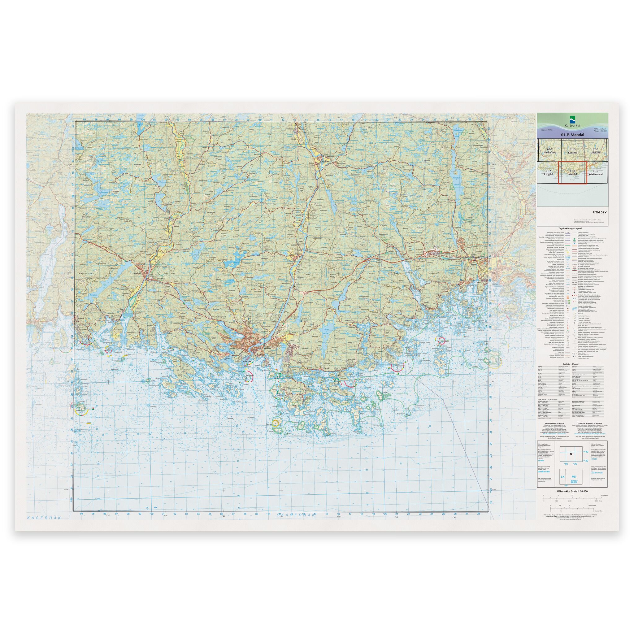 Kartverket - landkart (N50): 01-B Mandal