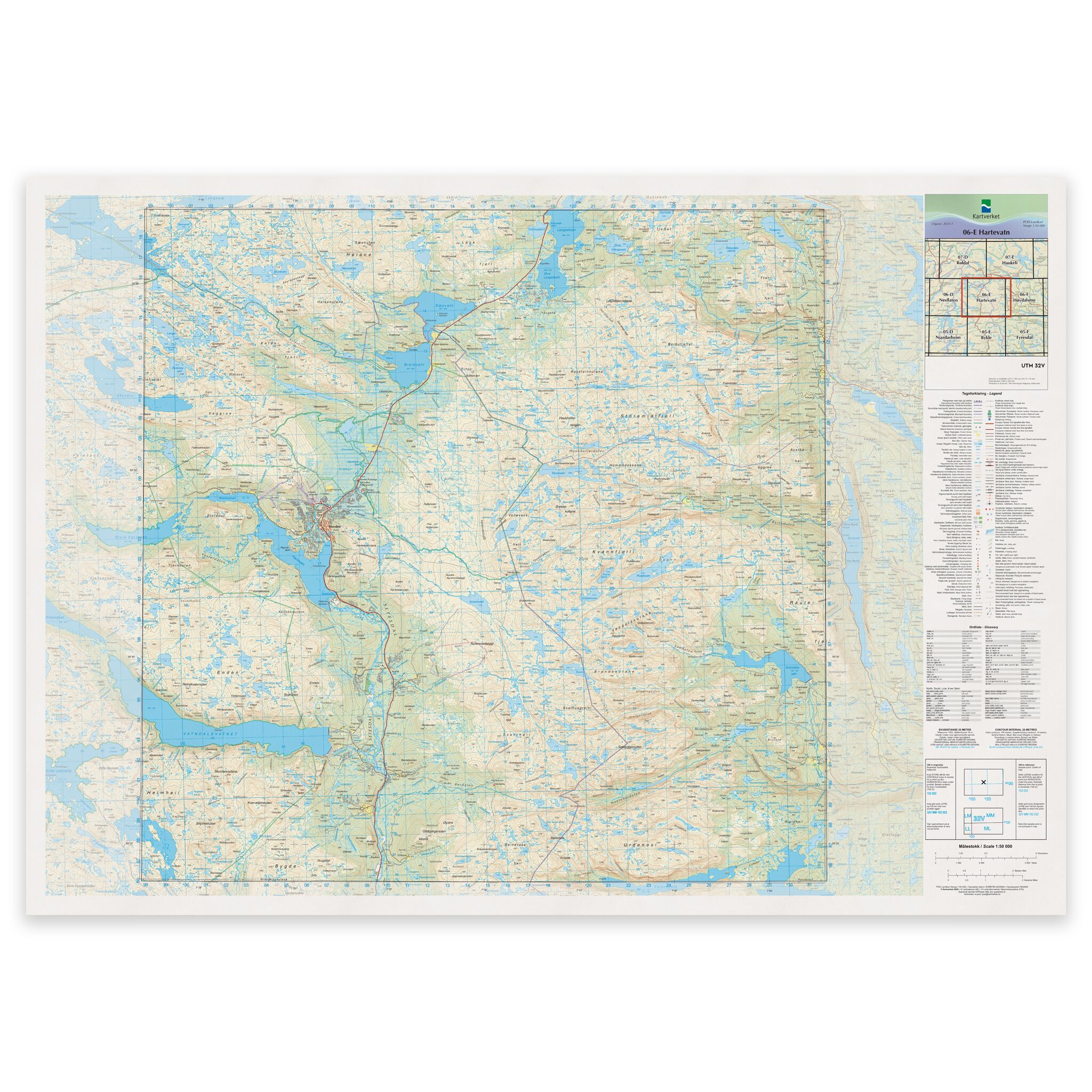 Kartverket - landkart (N50): 06-E Hartevatn