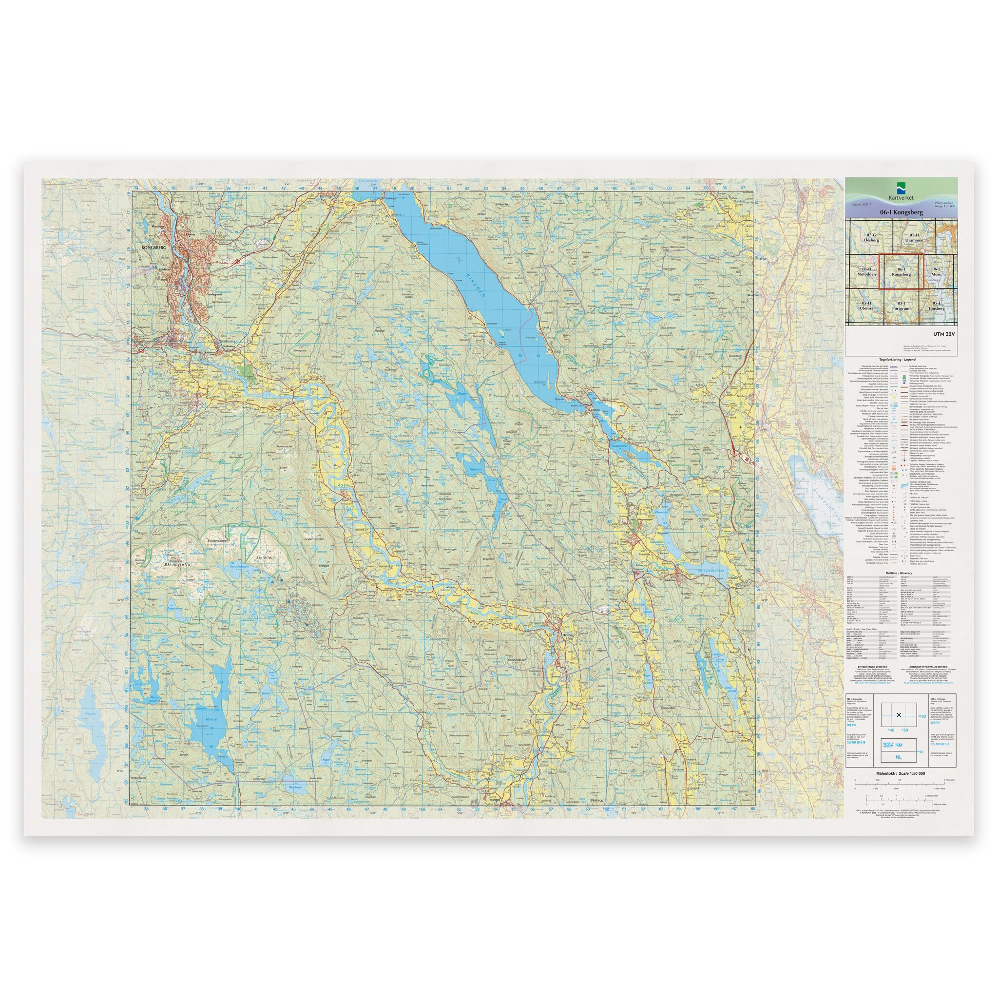 Kartverket - landkart (N50): 06-I Kongsberg