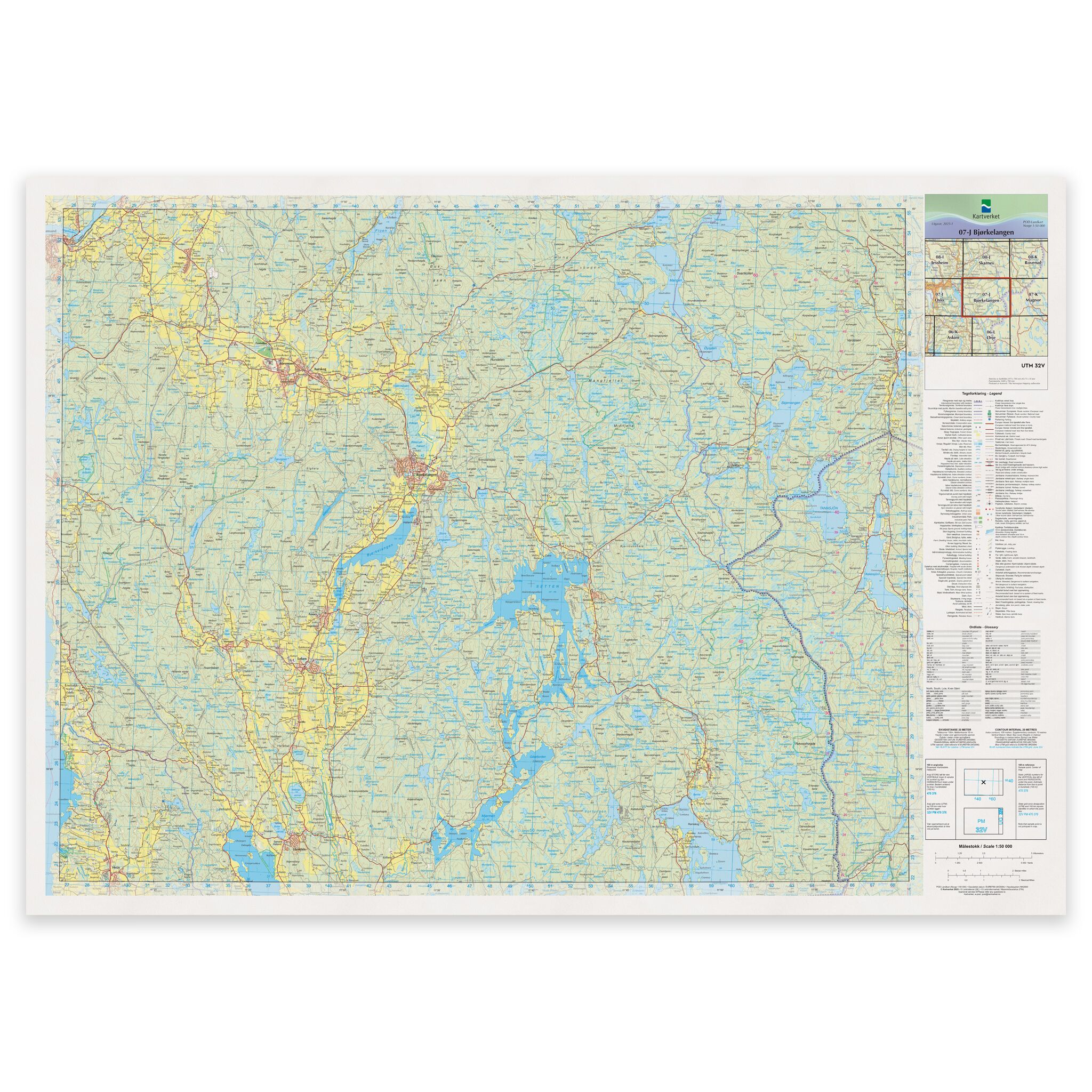 Kartverket - landkart (N50): 07-J Bjørkelangen