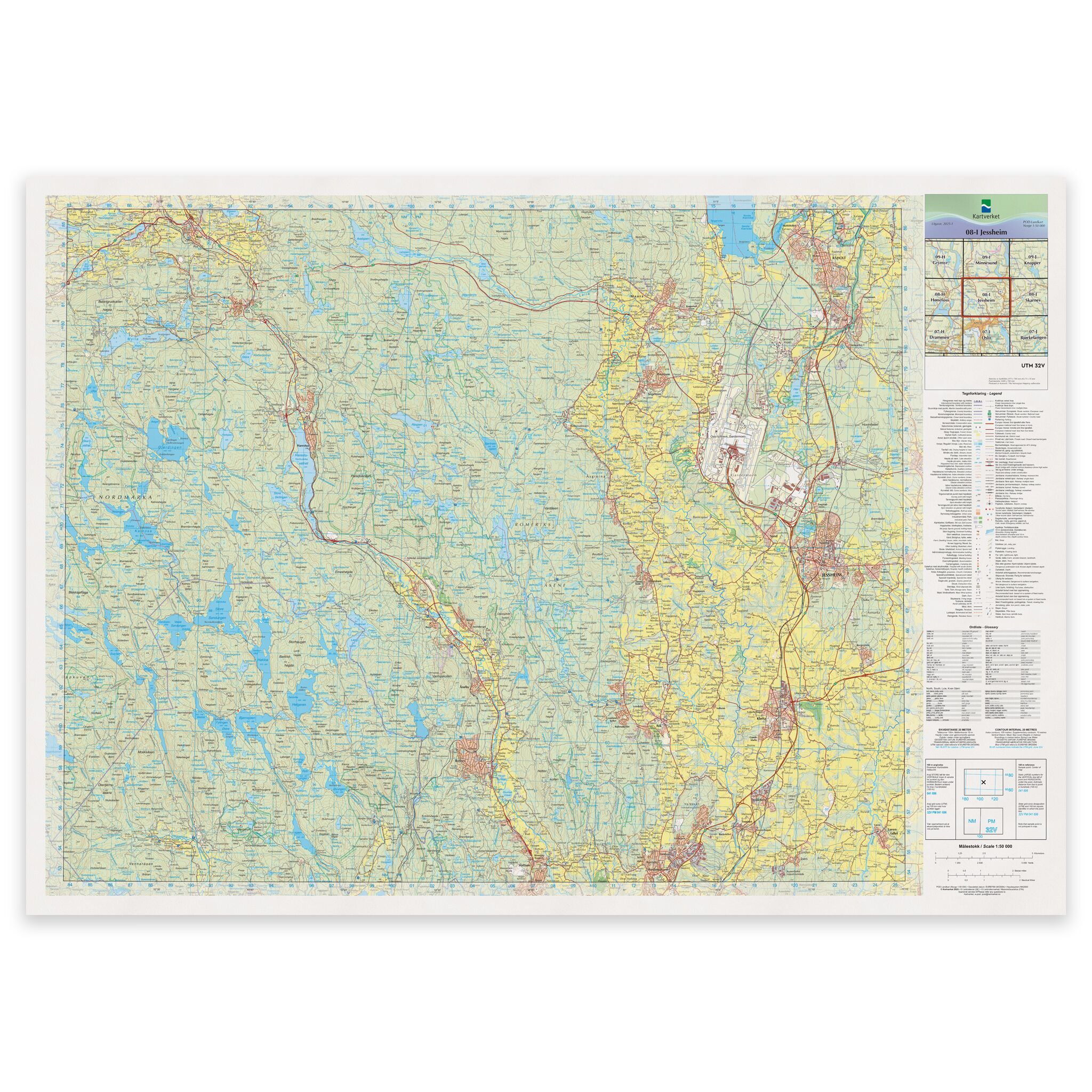 Kartverket - landkart (N50): 08-I Jessheim