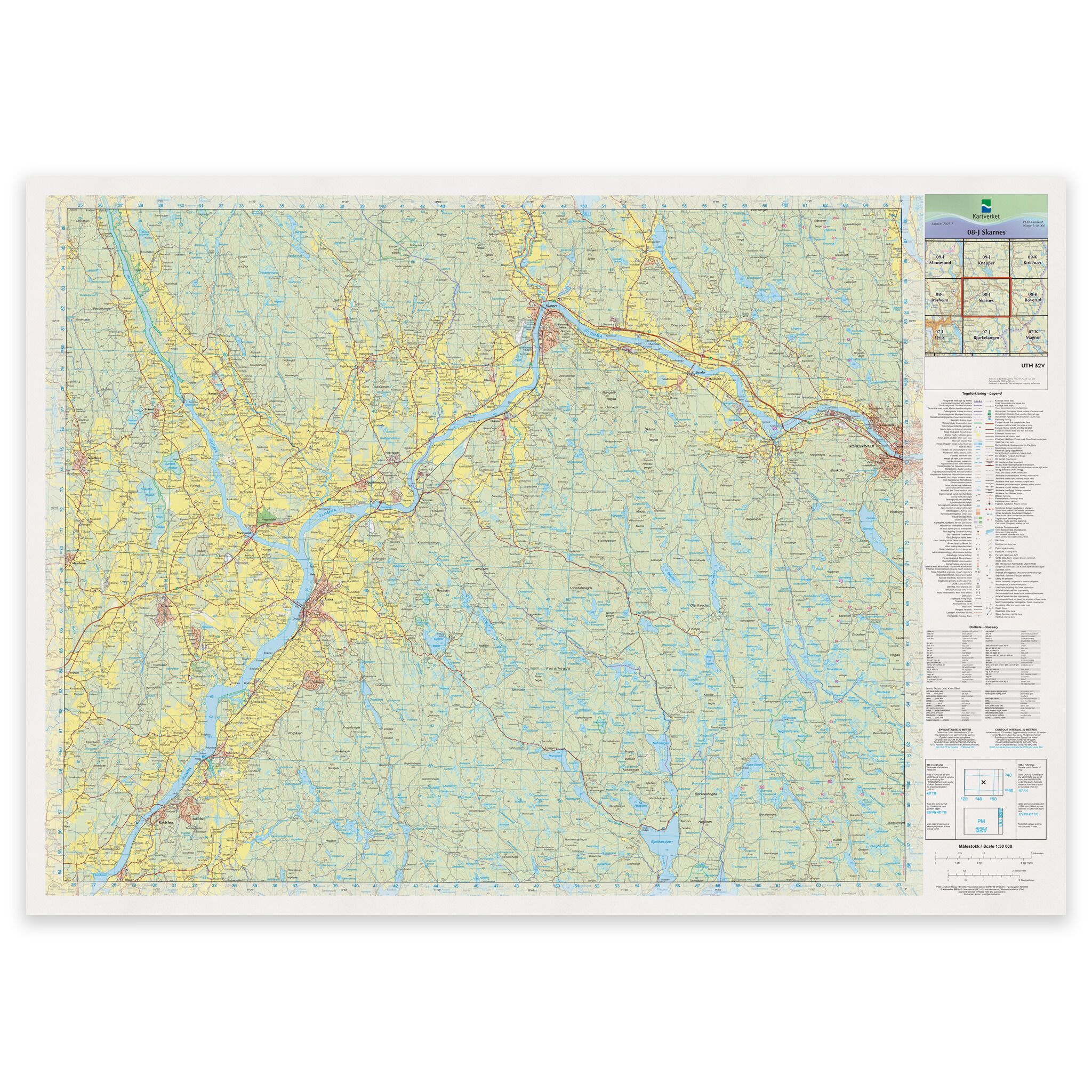 Kartverket - landkart (N50): 08-J Skarnes