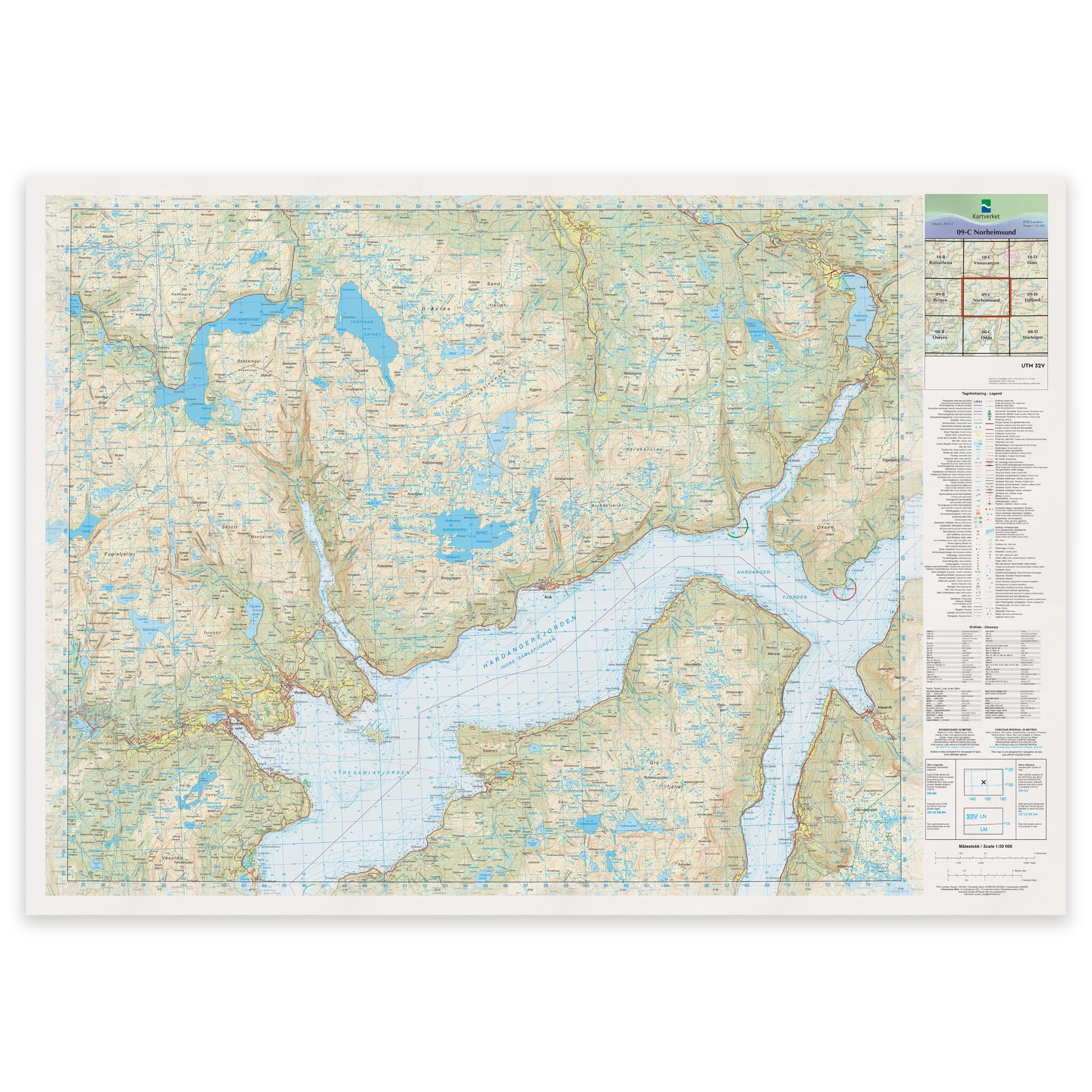Kartverket - landkart (N50): 09-C Norheimsund