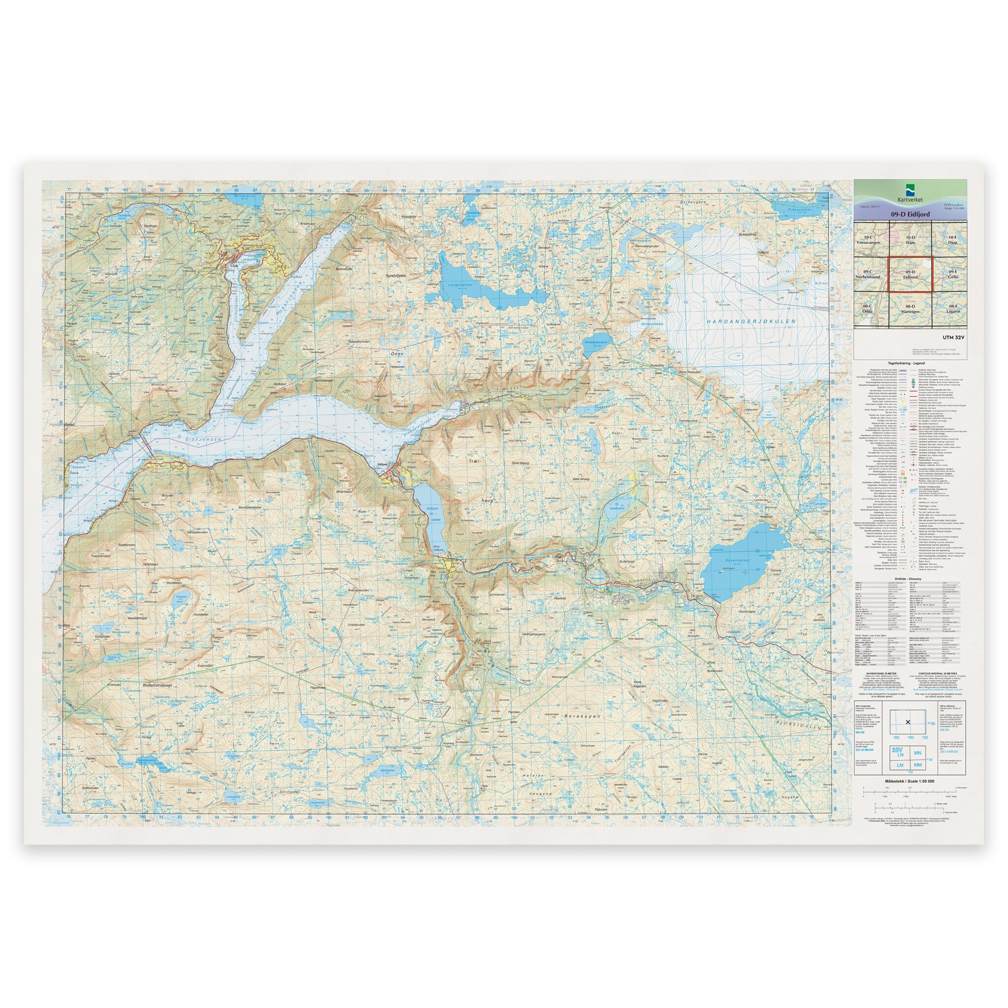 Kartverket - landkart (N50): 09-D Eidfjord