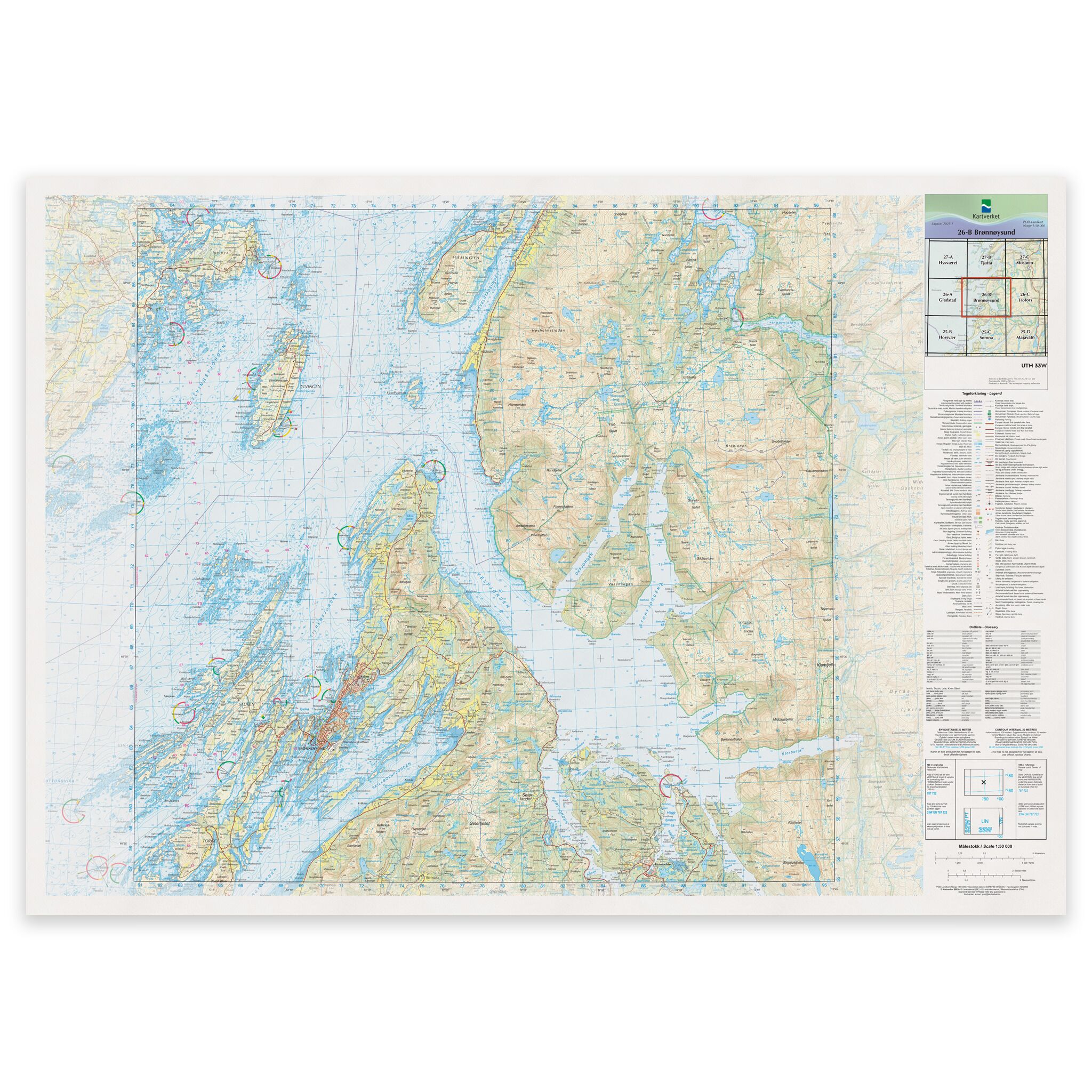 Kartverket - landkart (N50): 26-B Brønnøysund