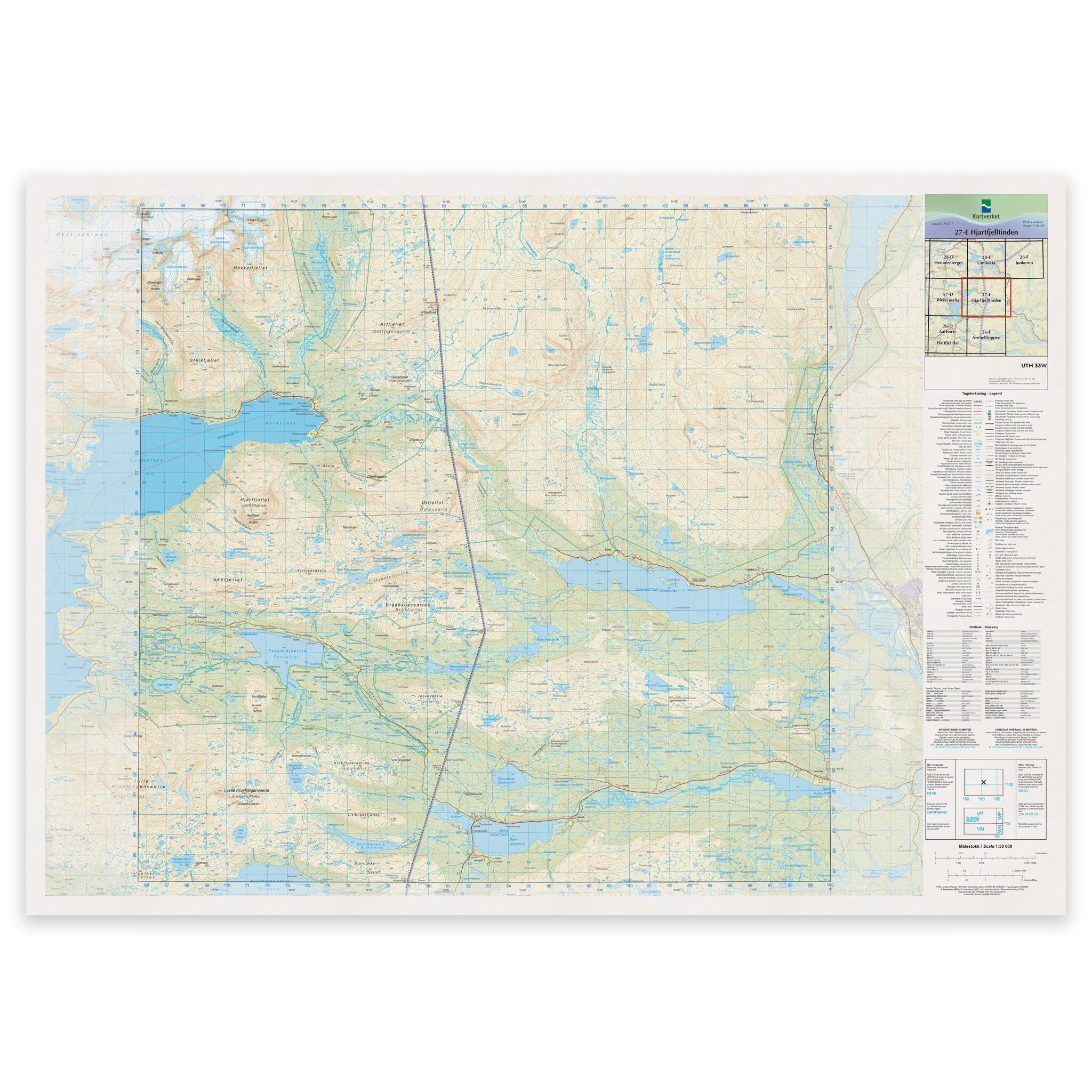 Kartverket - landkart (N50): 27-E Hjartfjelltinden