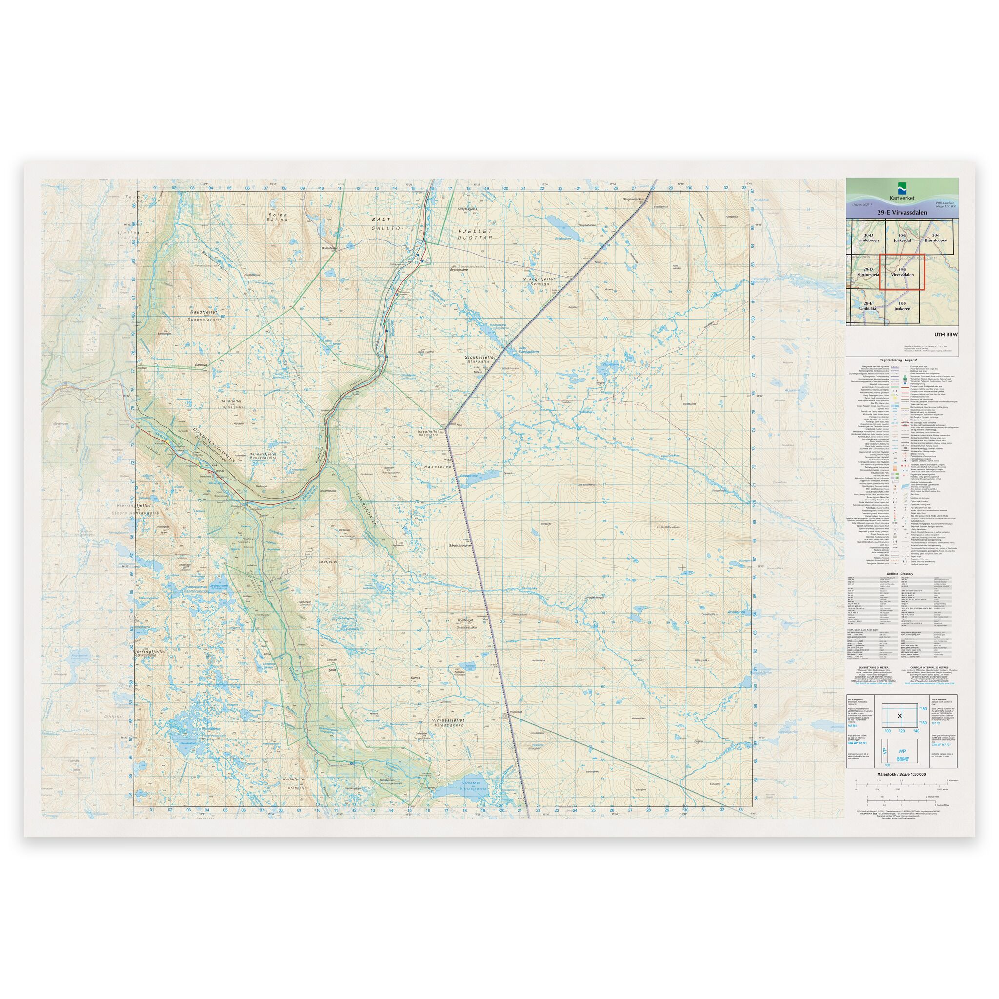 Kartverket - landkart (N50): 29-E Virvassdalen