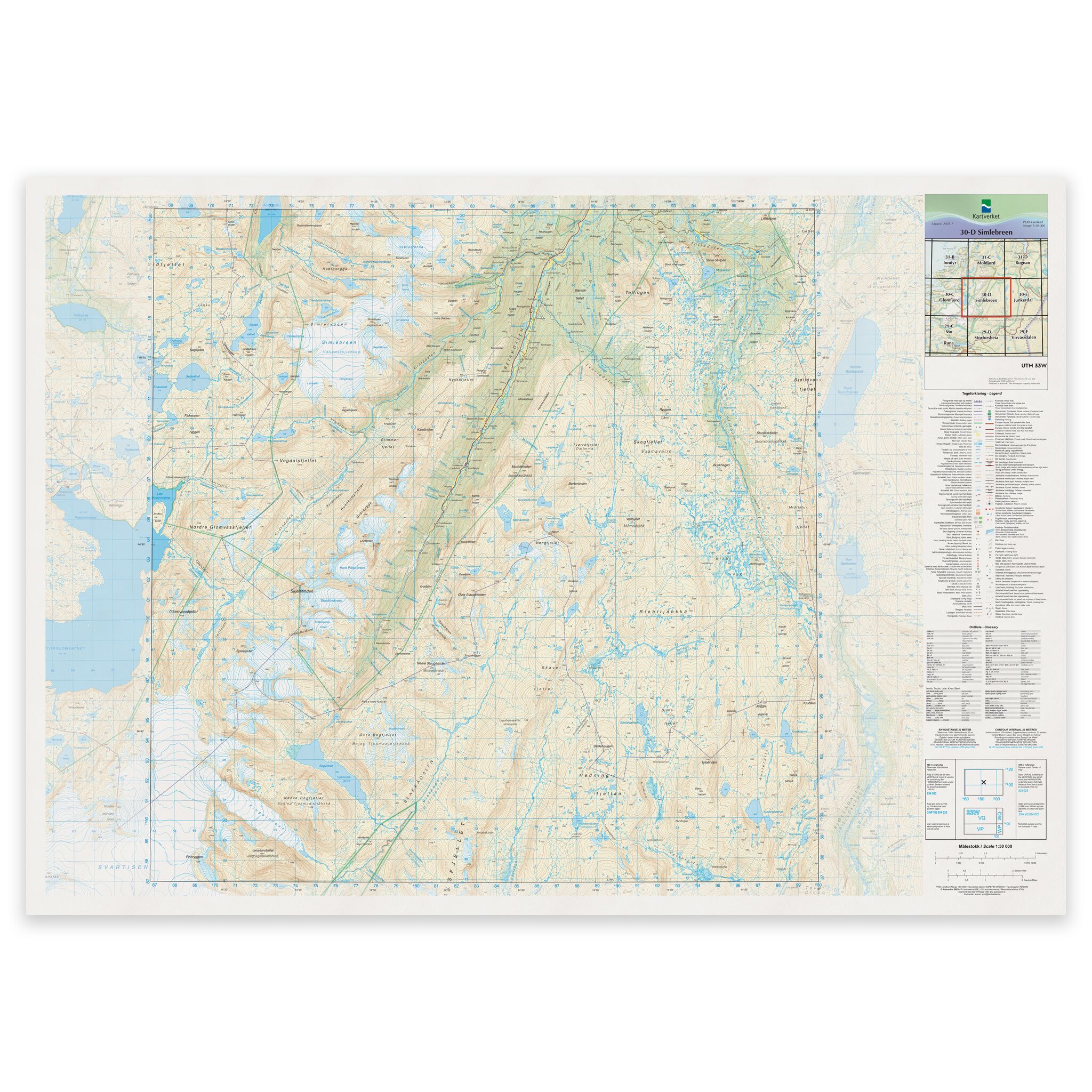 Kartverket - landkart (N50): 30-D Simlebreen