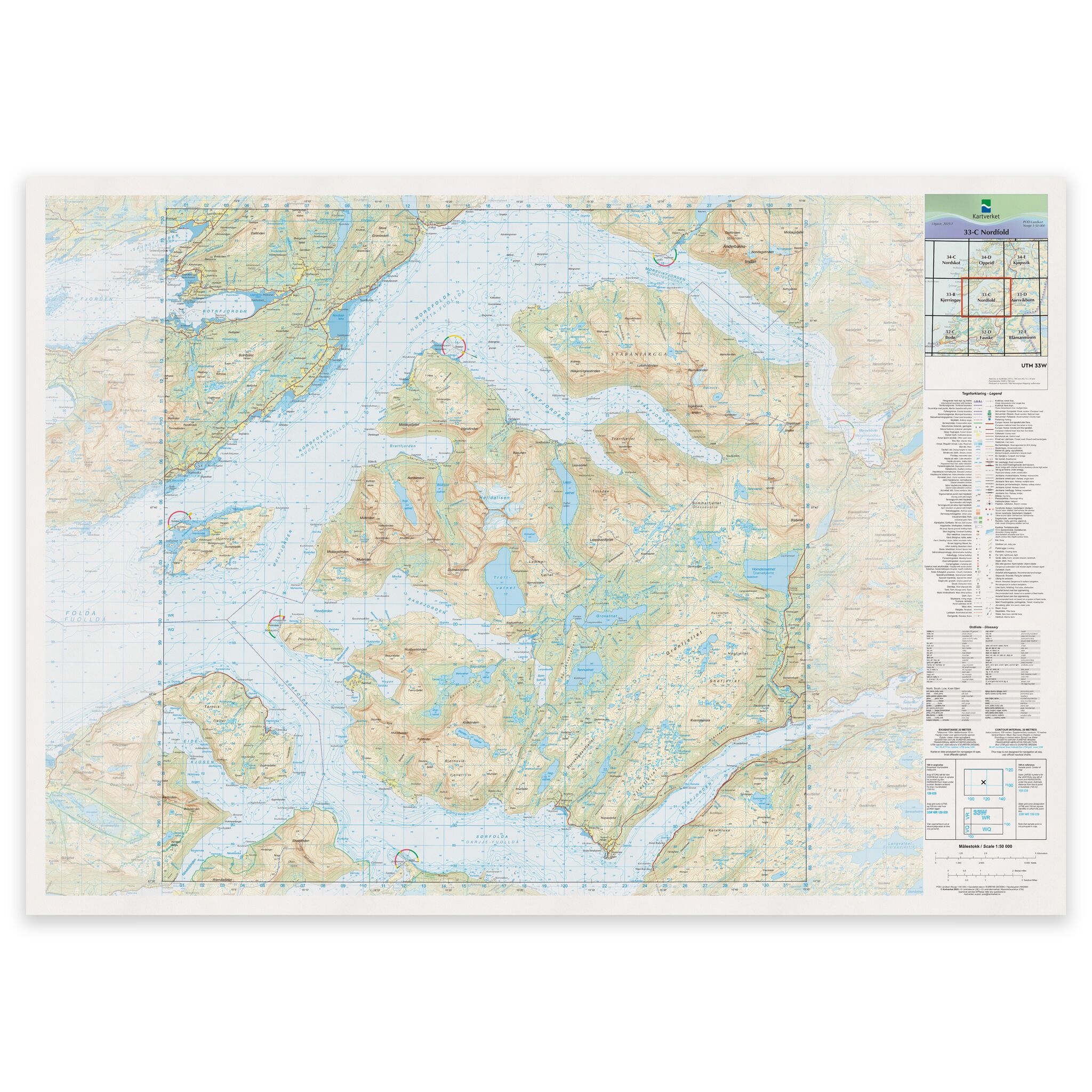 Kartverket - landkart (N50): 33-C Nordfold