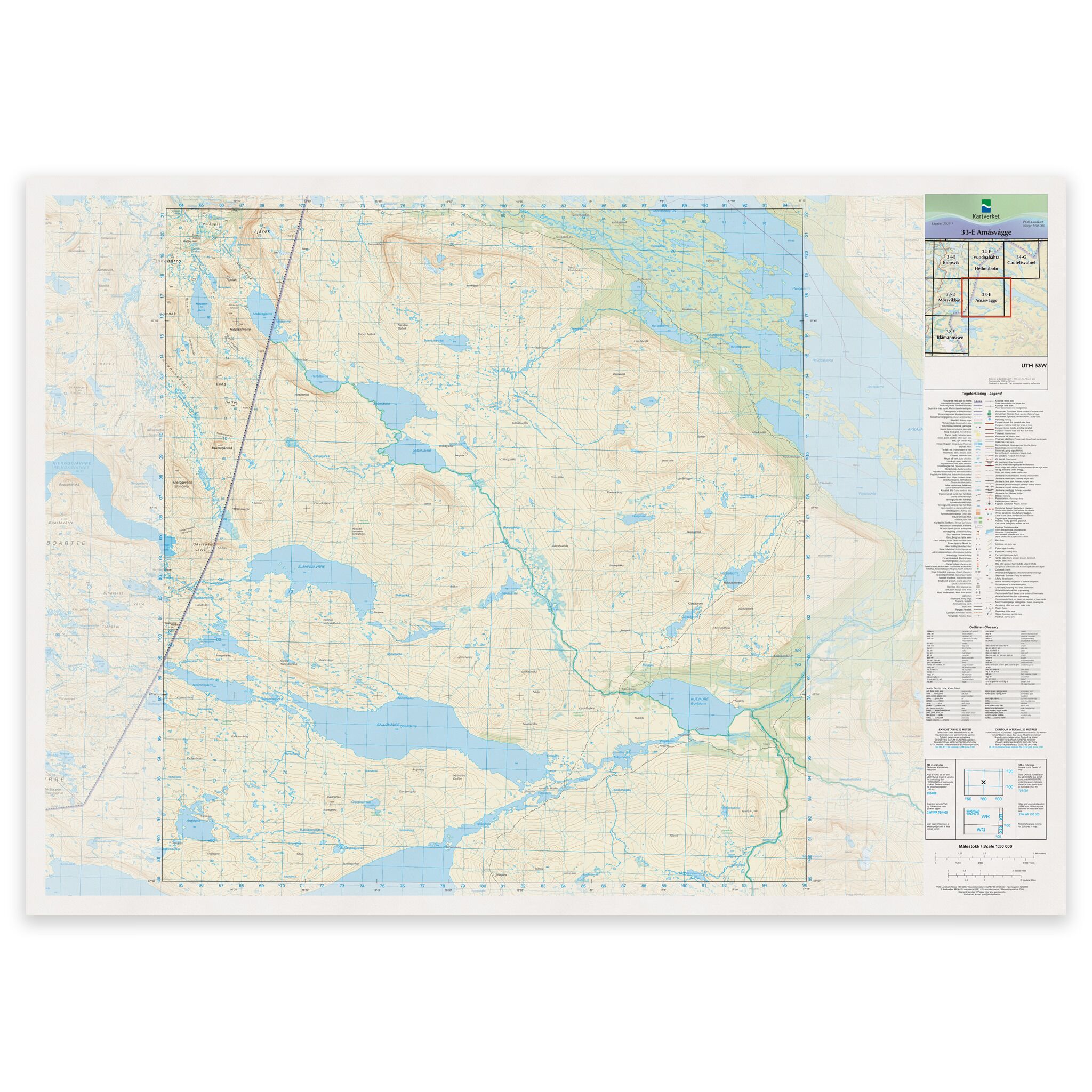 Kartverket - landkart (N50): 33-E Amásvágge