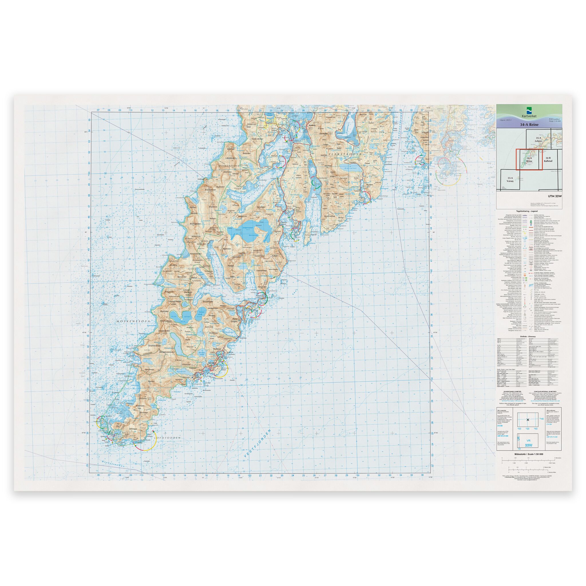 Kartverket - landkart (N50): 34-A Reine