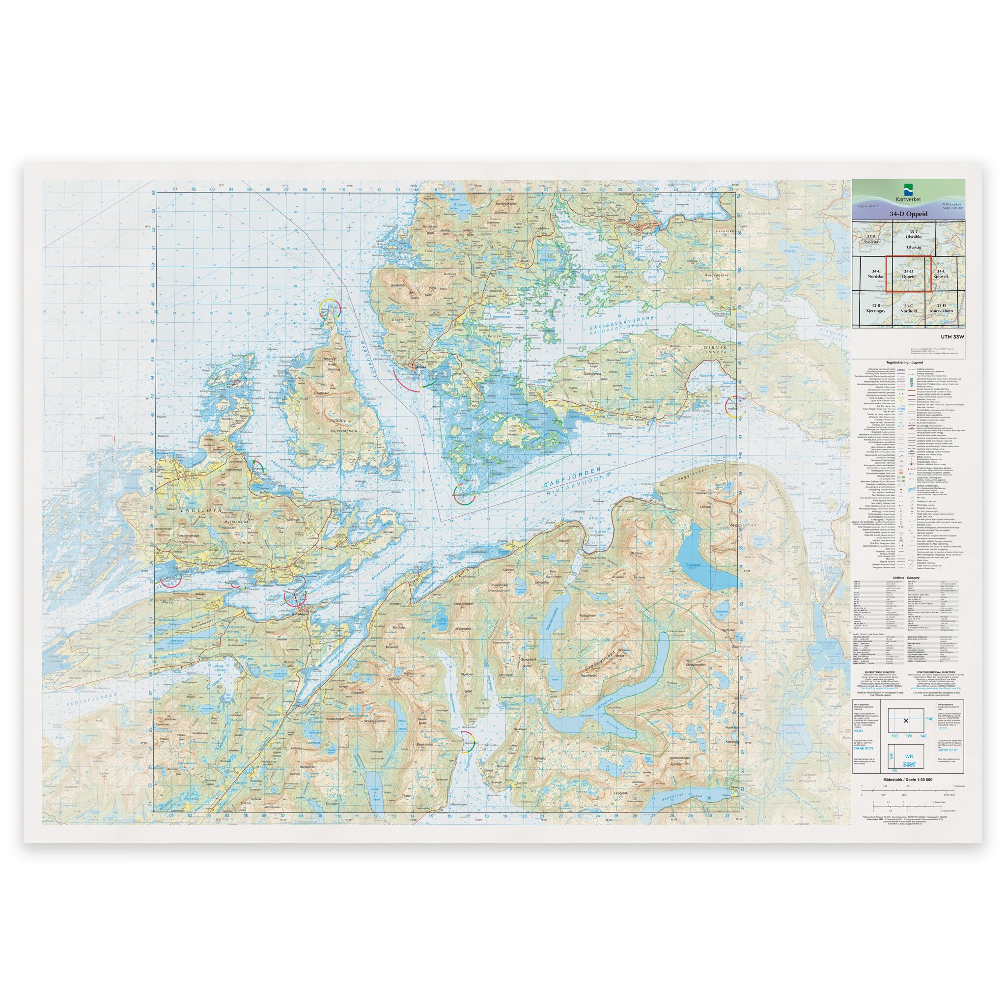 Kartverket - landkart (N50): 34-D Oppeid
