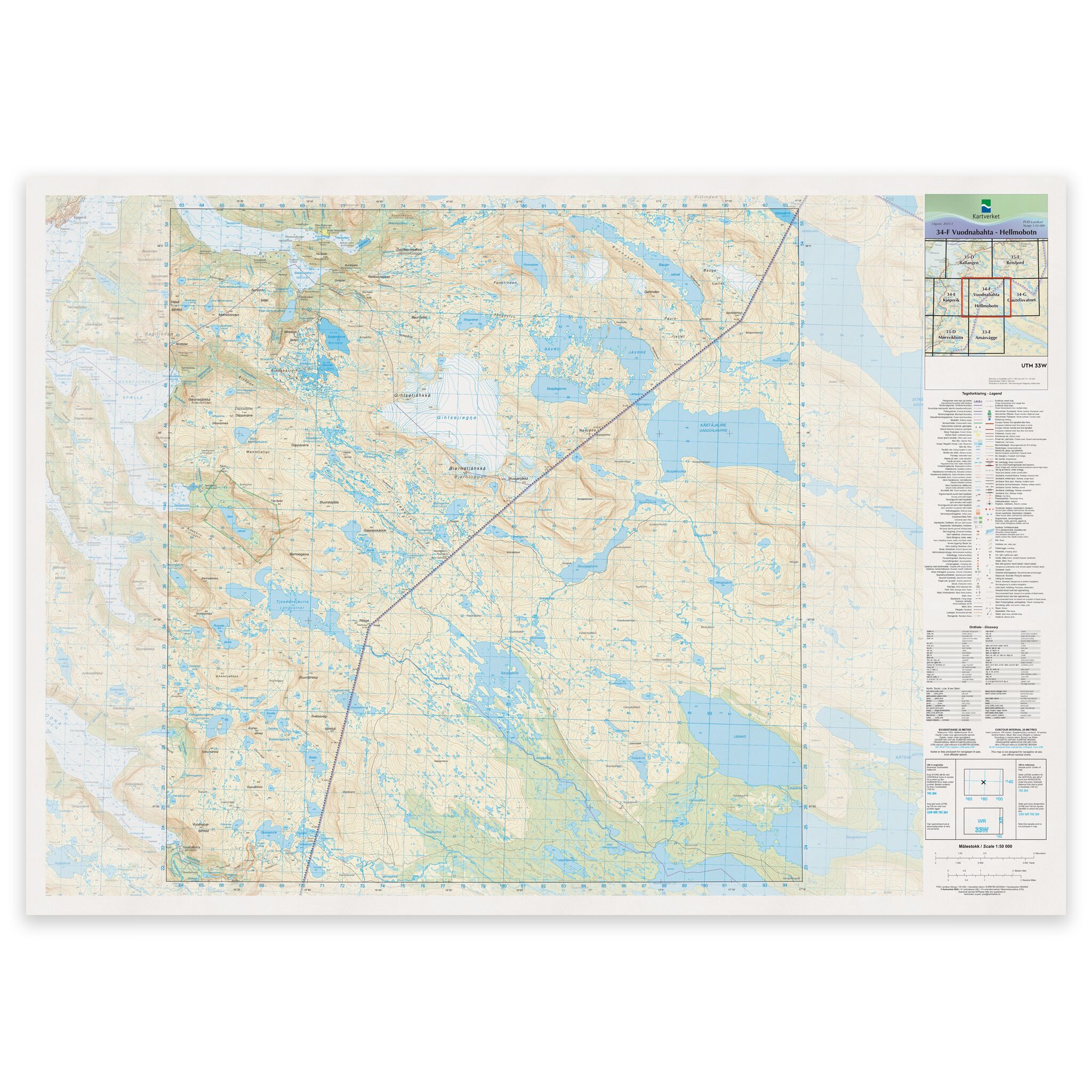 Kartverket - landkart (N50): 34-F Vuodnabahta Hellmobotn