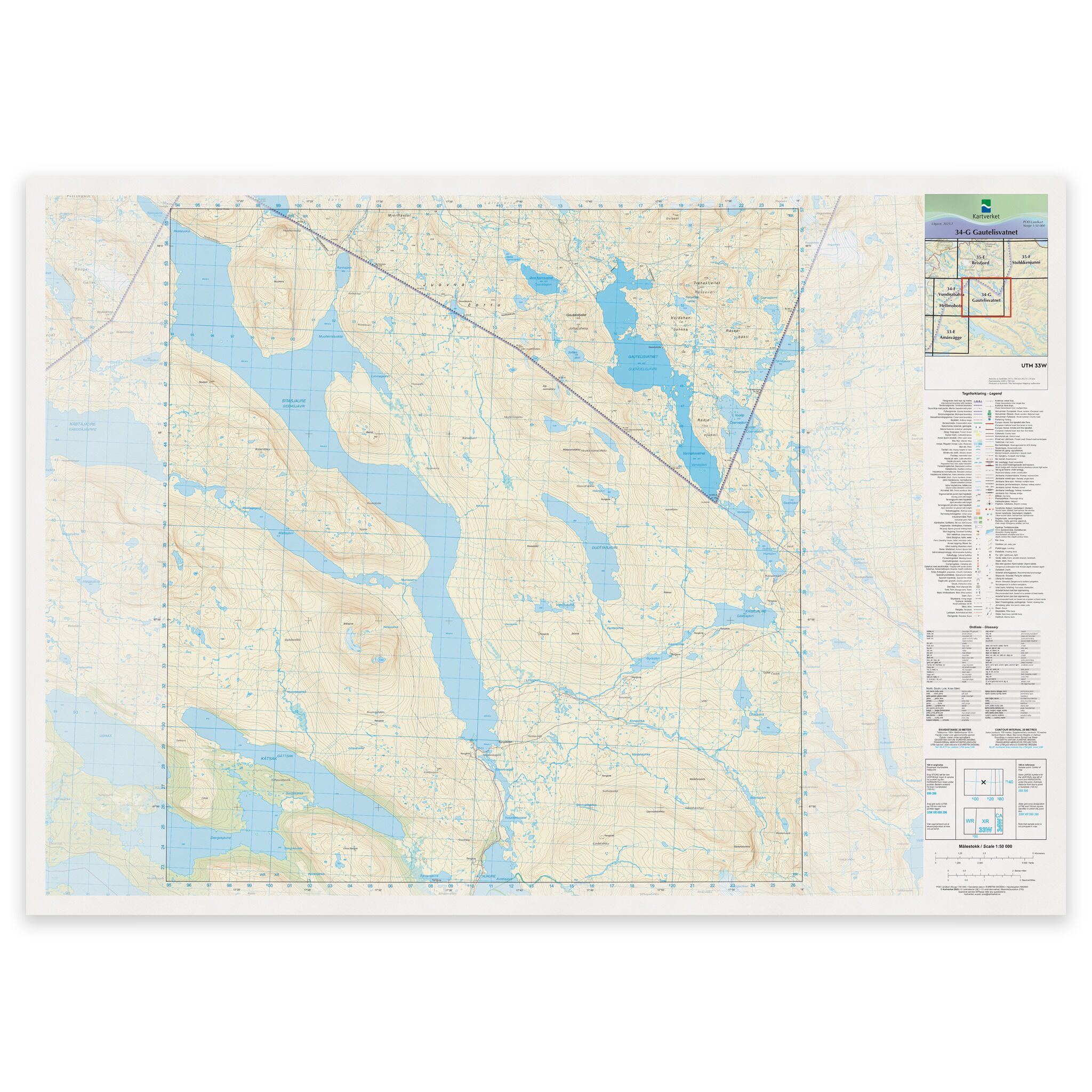 Kartverket - landkart (N50): 34-G Gautelisvatnet