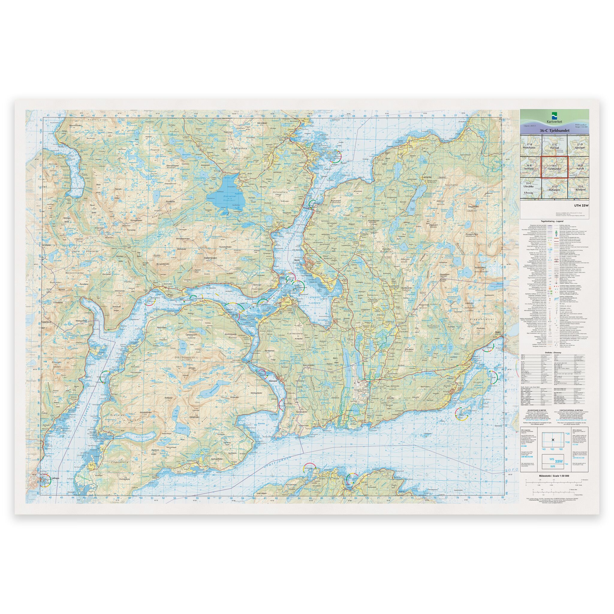 Kartverket - landkart (N50): 36-C Tjeldsundet
