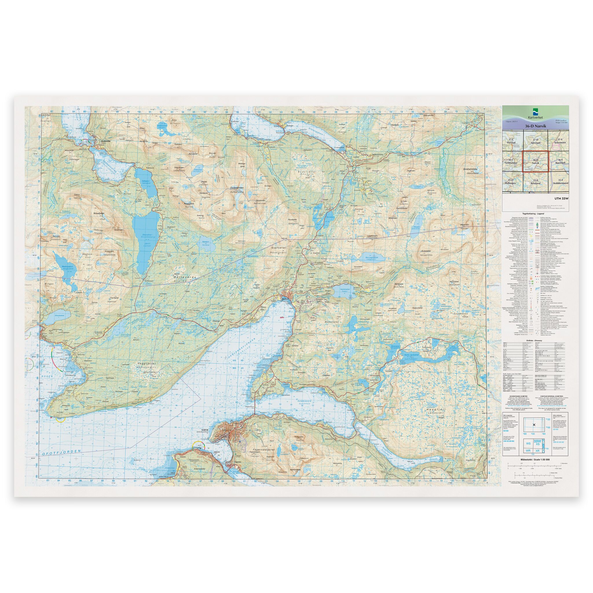 Kartverket - landkart (N50): 36-D Narvik