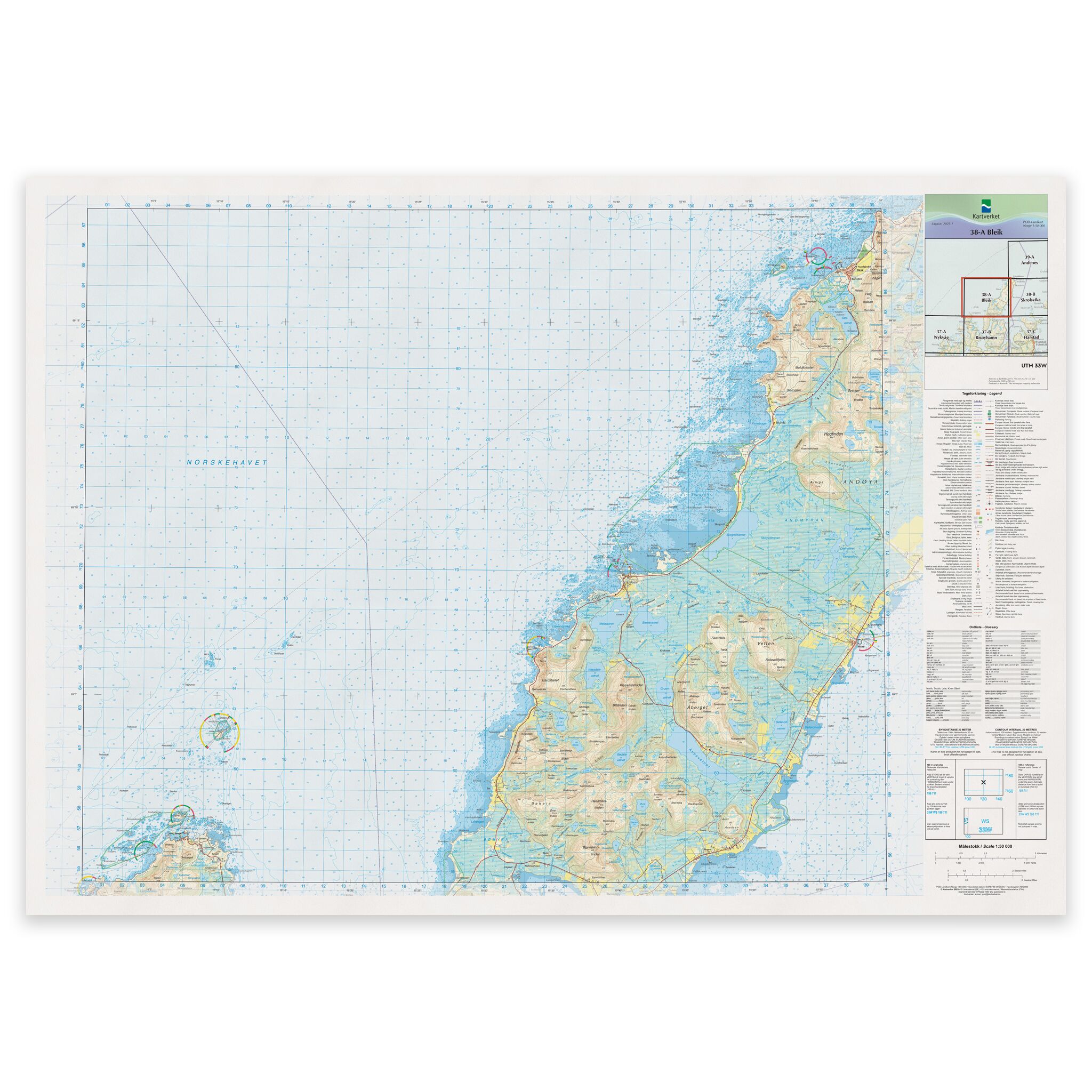 Kartverket - landkart (N50): 38-A Bleik