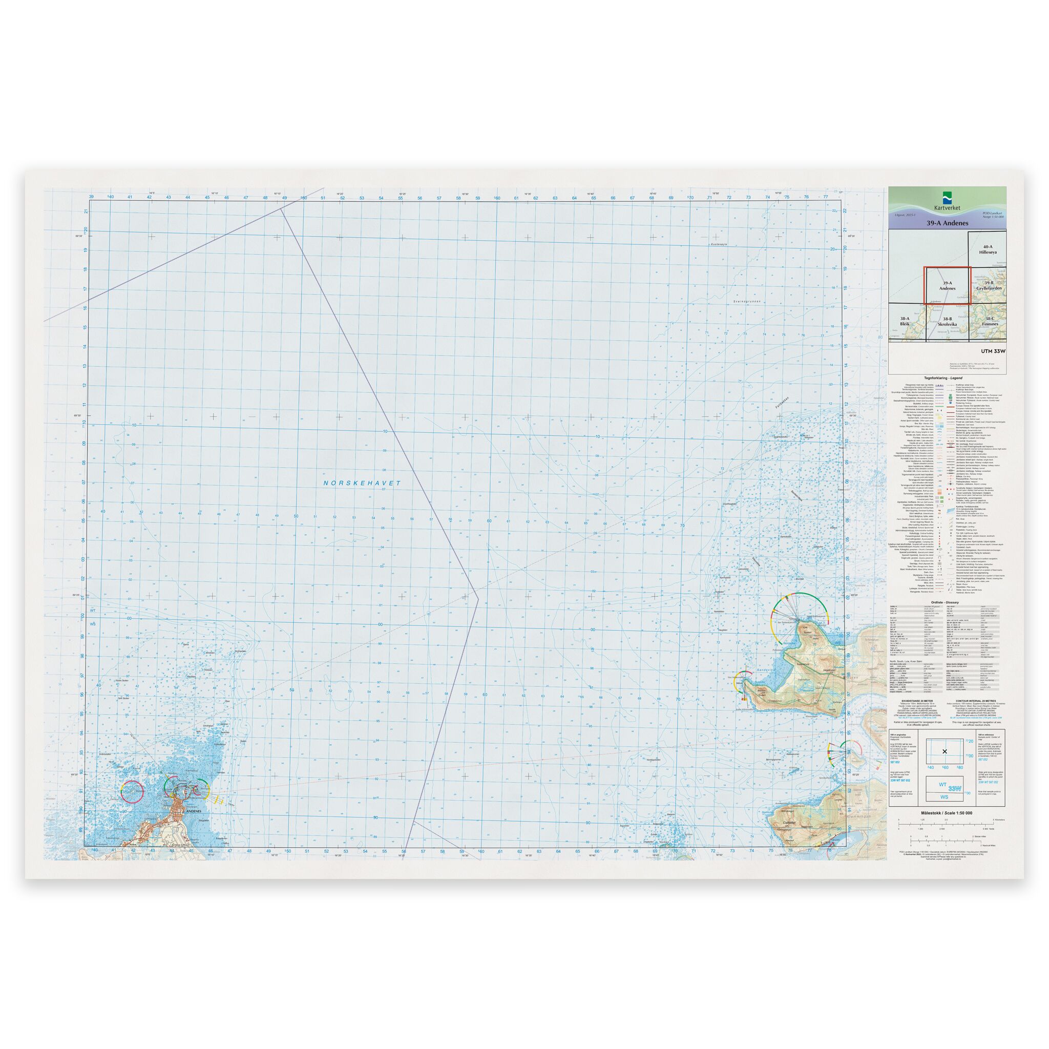 Kartverket - landkart (N50): 39-A Andenes