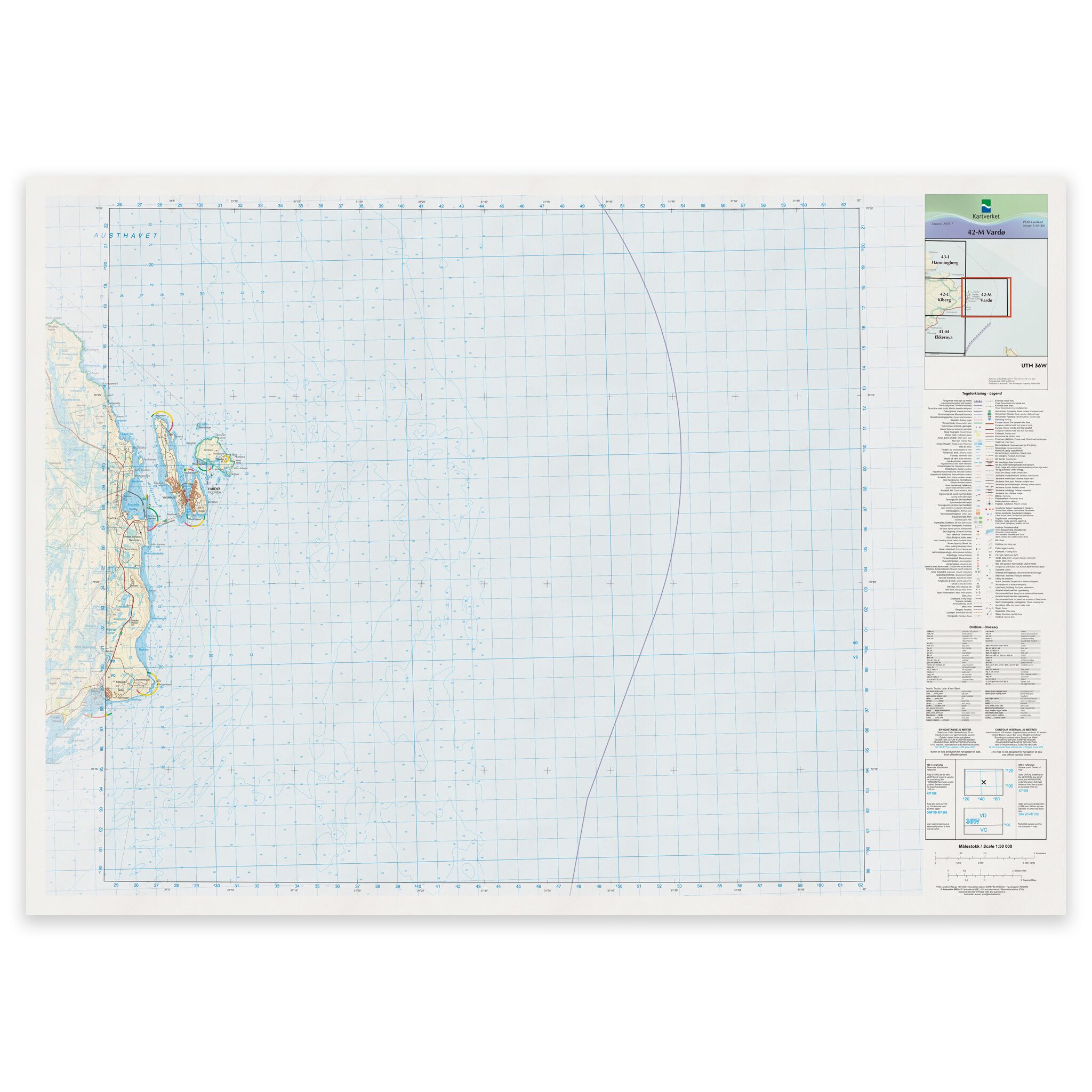 Kartverket - landkart (N50): 42-M Vardø