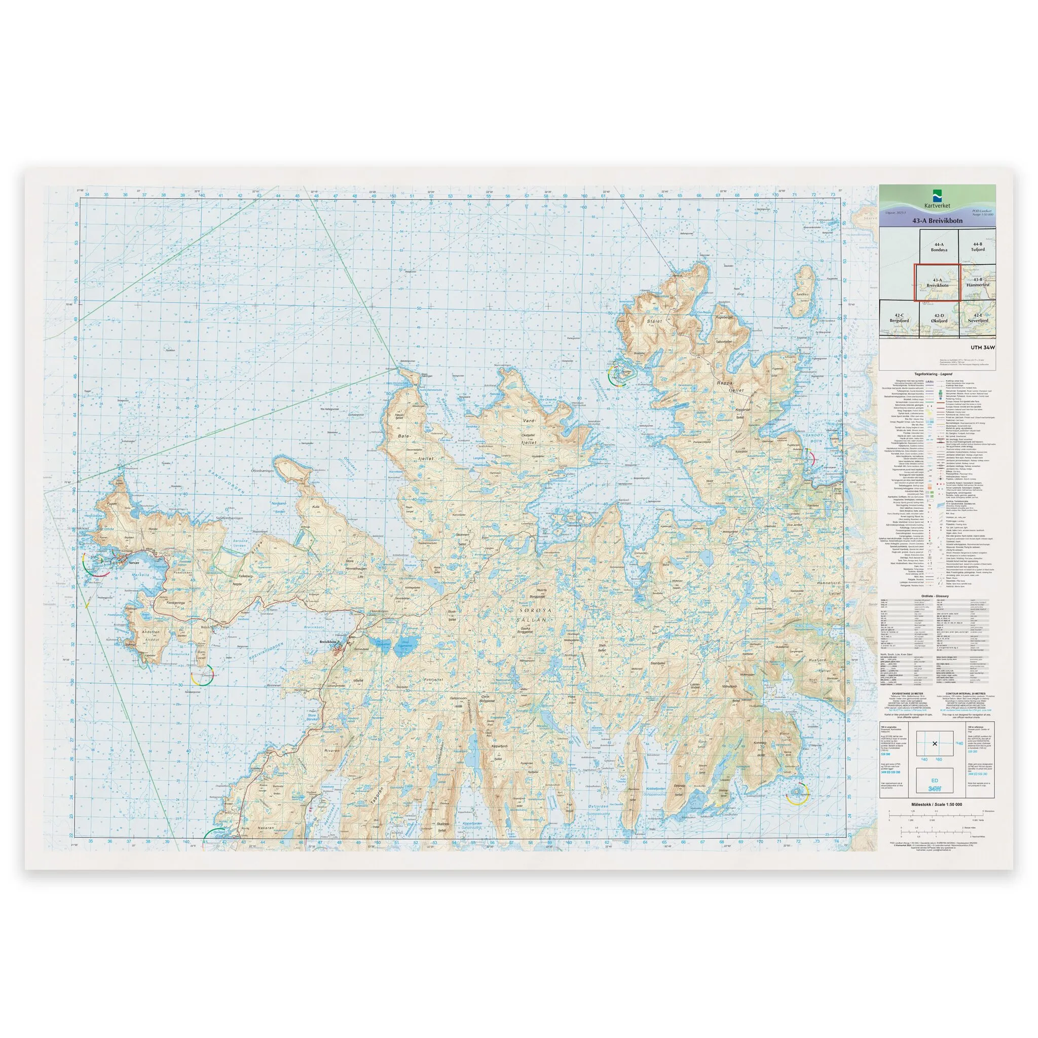 Kartverket - landkart (N50): 43-A Breivikbotn
