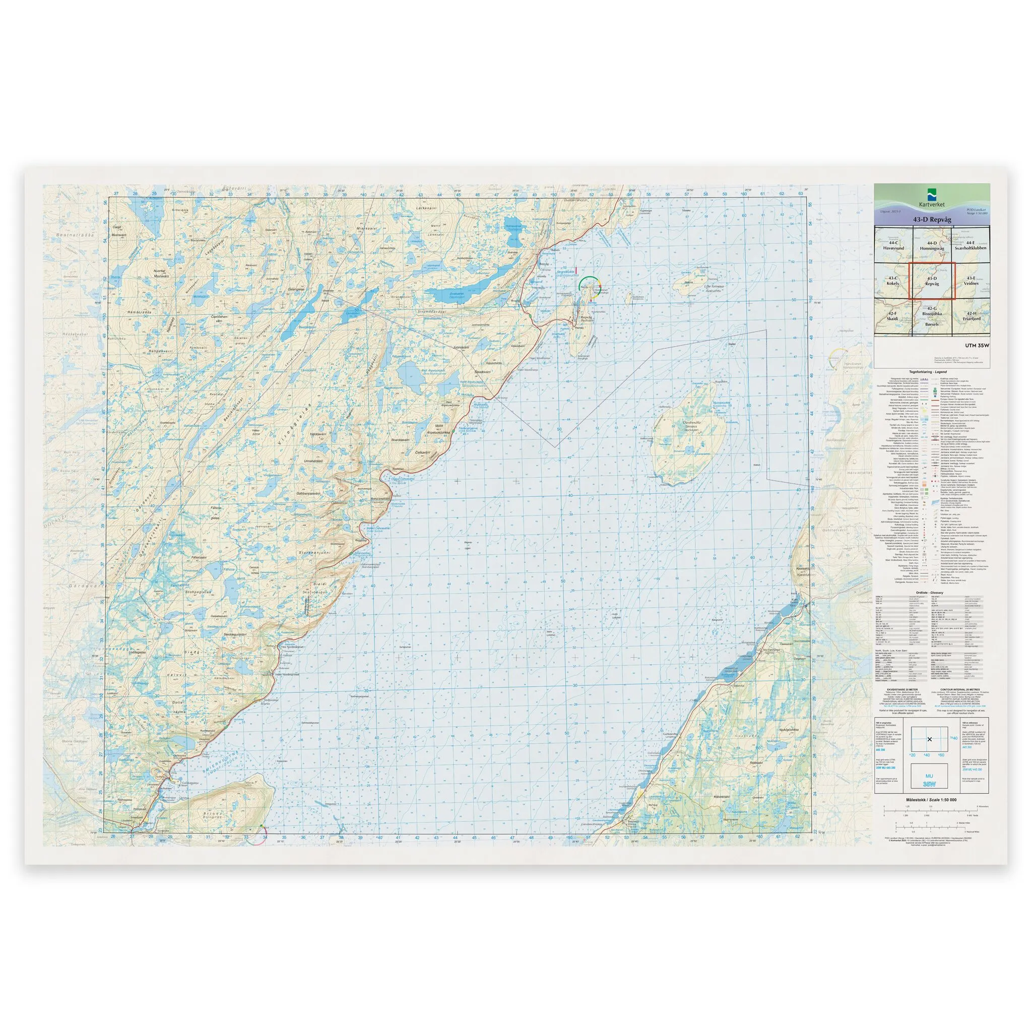 Kartverket - landkart (N50): 43-D Repvåg
