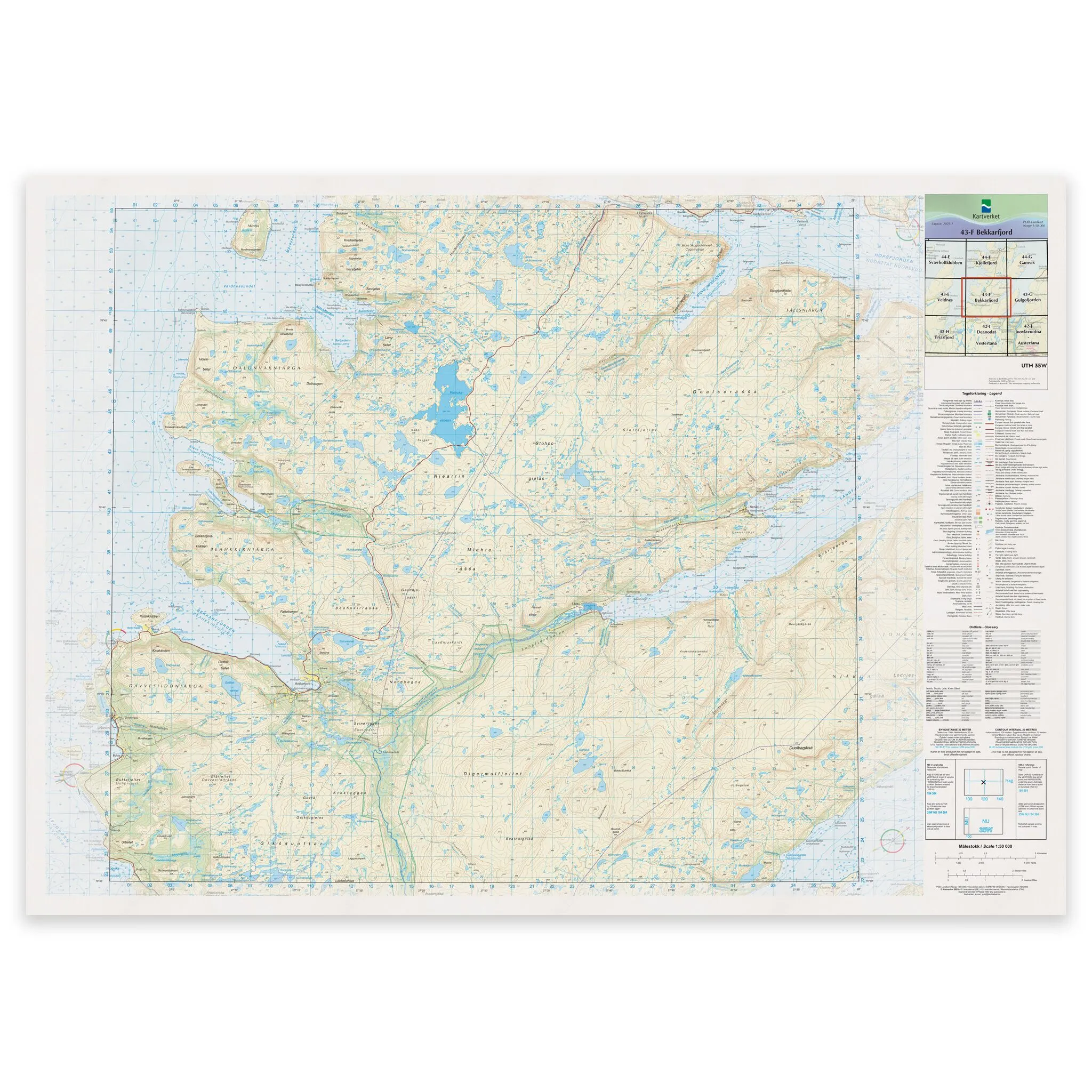 Kartverket - landkart (N50): 43-F Bekkarfjord
