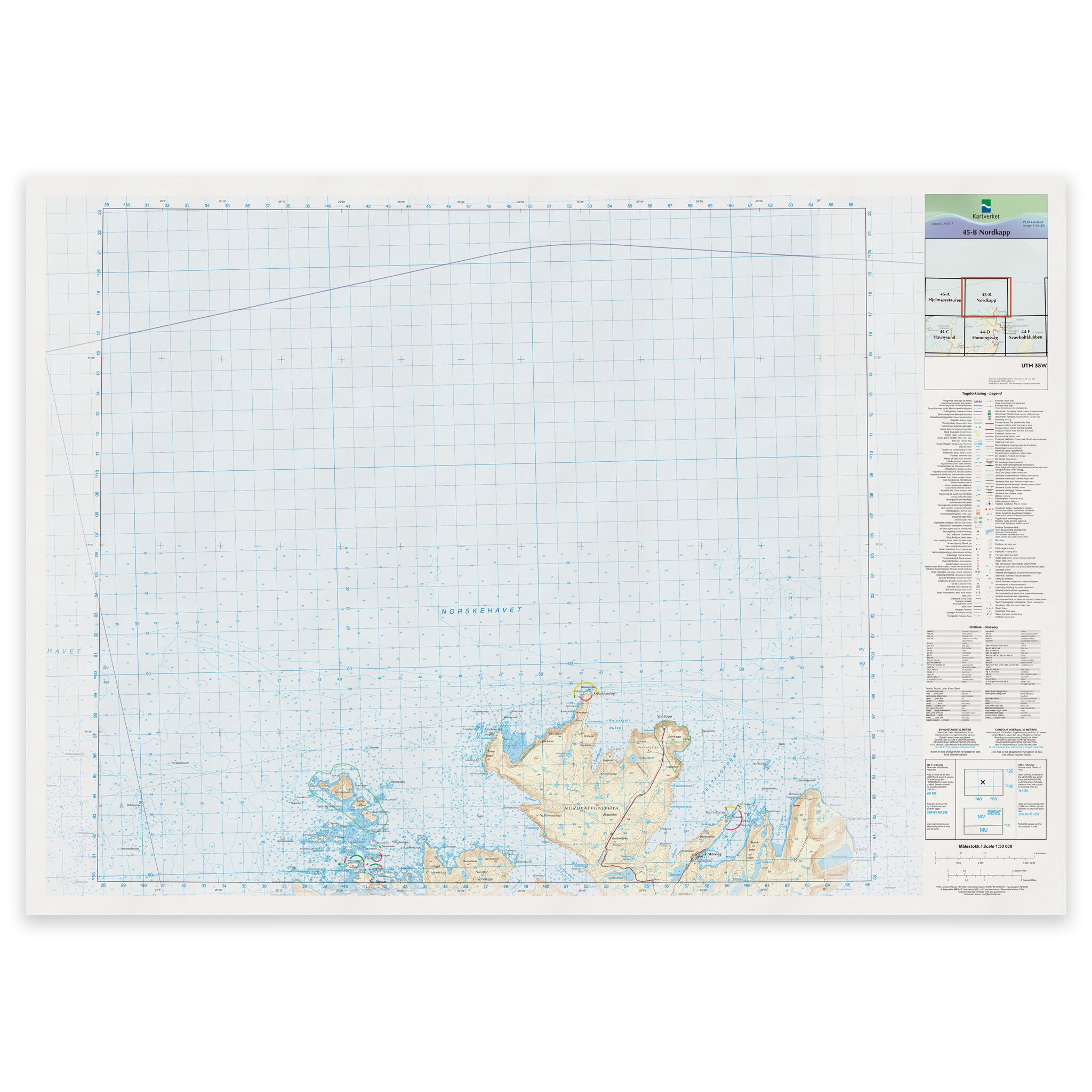 Kartverket - landkart (N50): 45-B Nordkapp