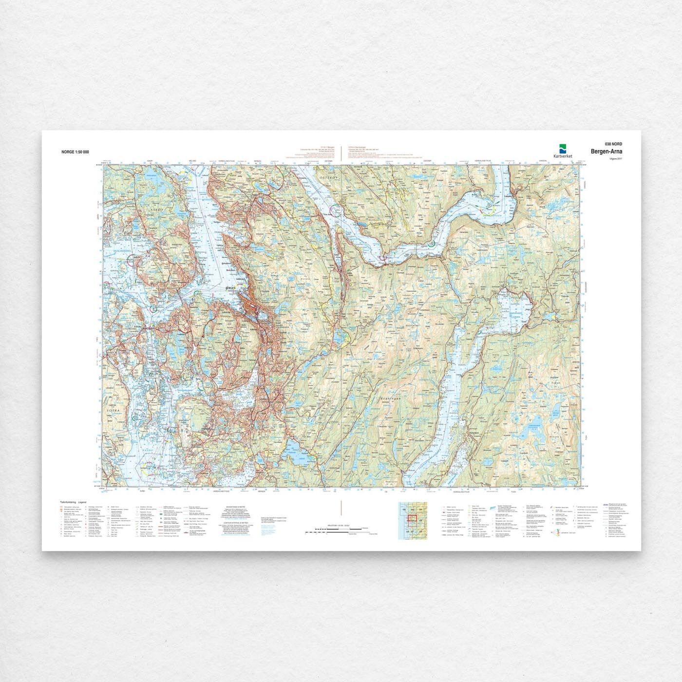 Kartverket - landkart (N50): 038N Bergen – Atra