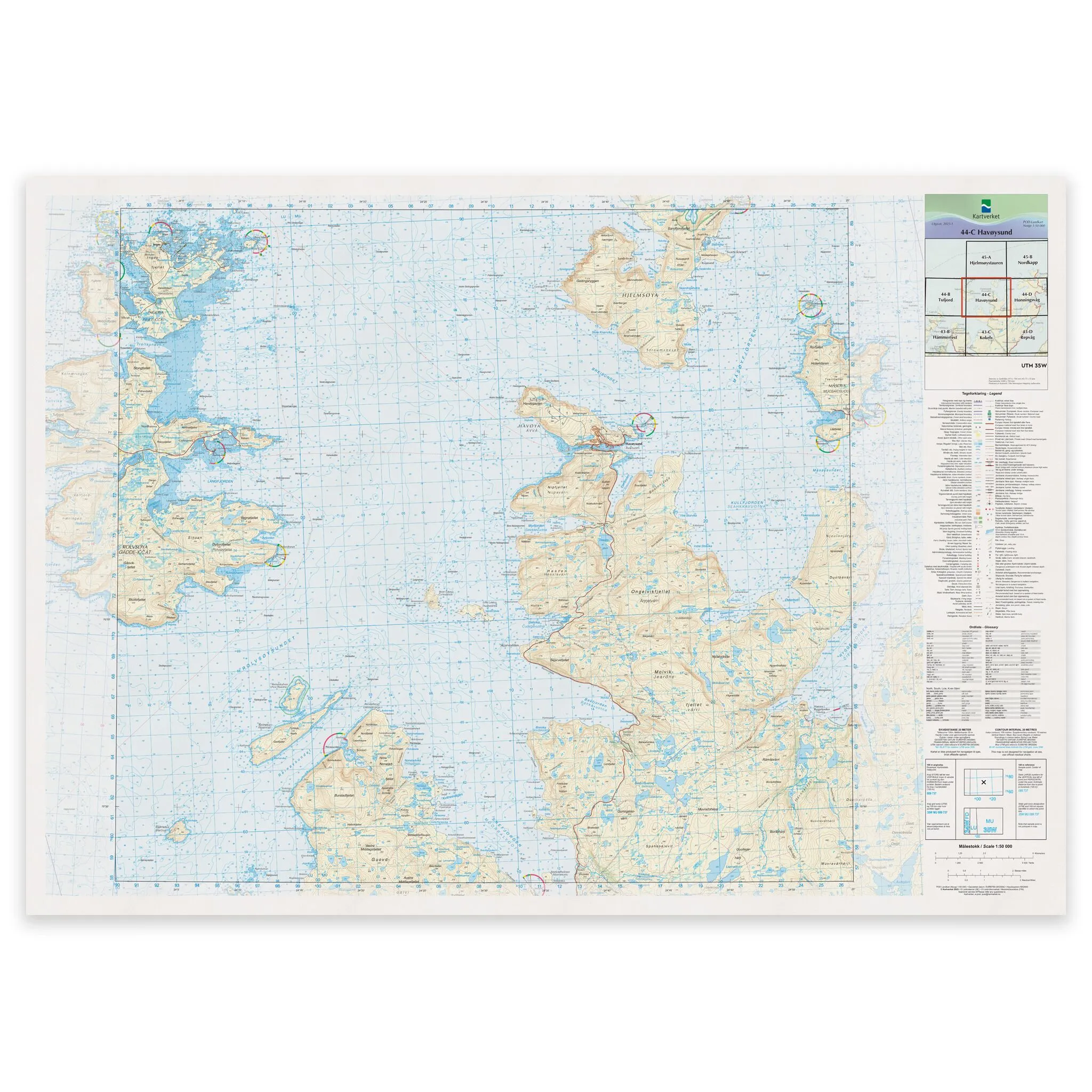 Kartverket - landkart (N50): 44-C Havøysund