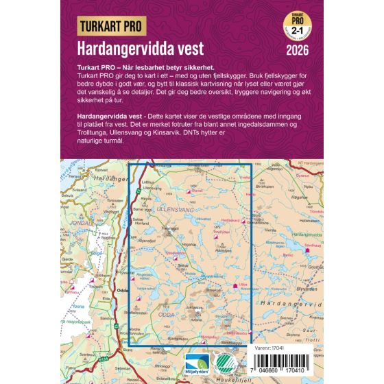 Hardangervidda Vest Turkart Pro 1:50 000 – bakside