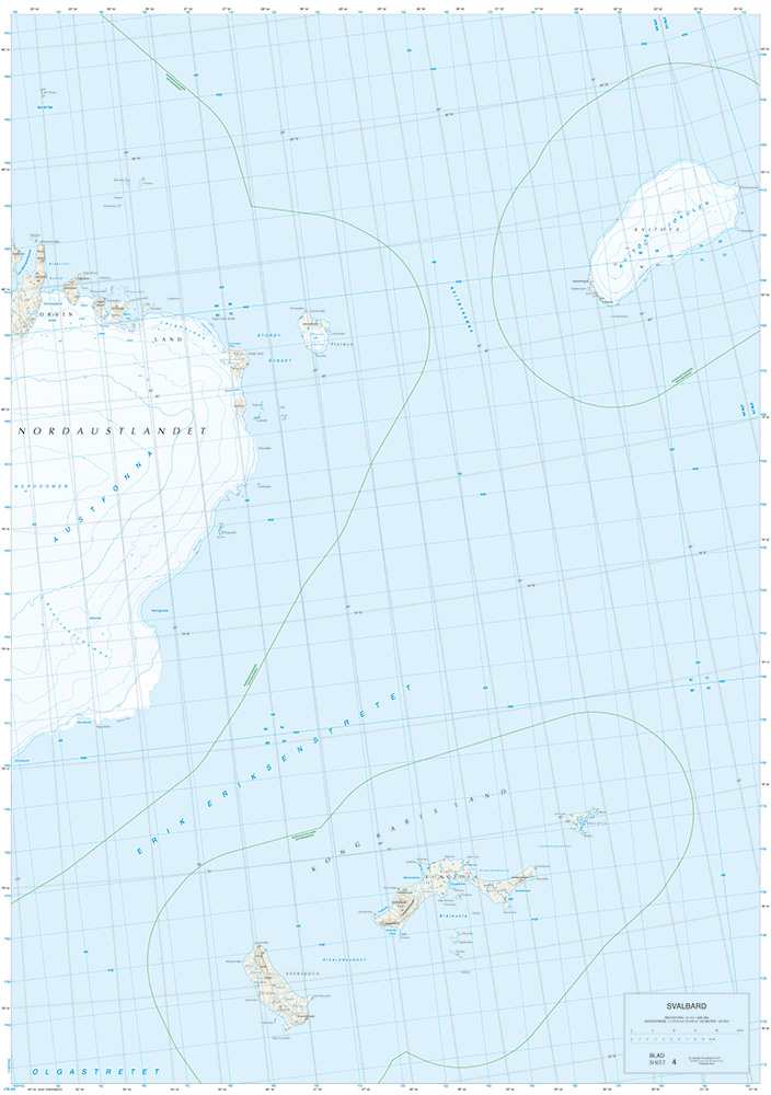 Kartutsnitt fra Svalbard Nordaust S250-4 som viser detaljer i kartgrunnlaget fra Norsk Polarinstitutt