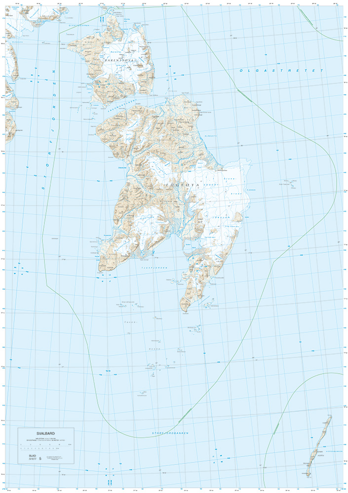 Kartutsnitt fra Svalbard Søraust S250-5 som viser detaljer i kartgrunnlaget fra Norsk Polarinstitutt