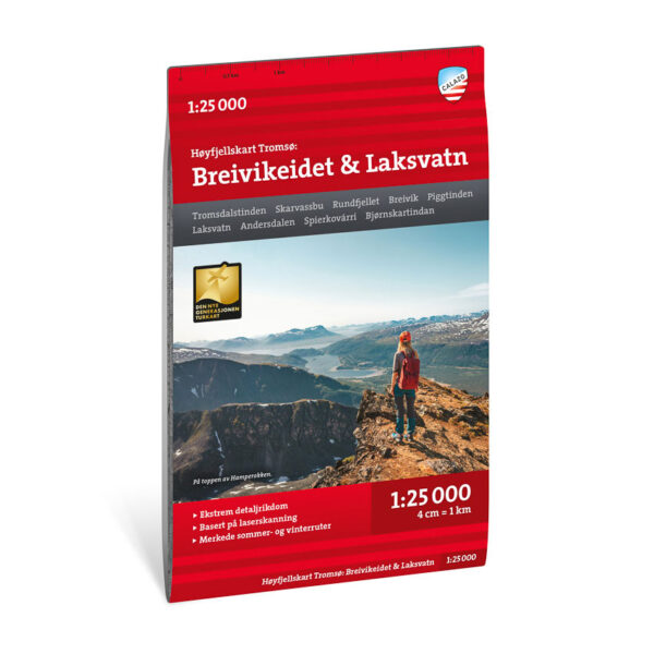 Høyfjellskart Tromsø: Breivikeidet Laksvatn  1:25.000