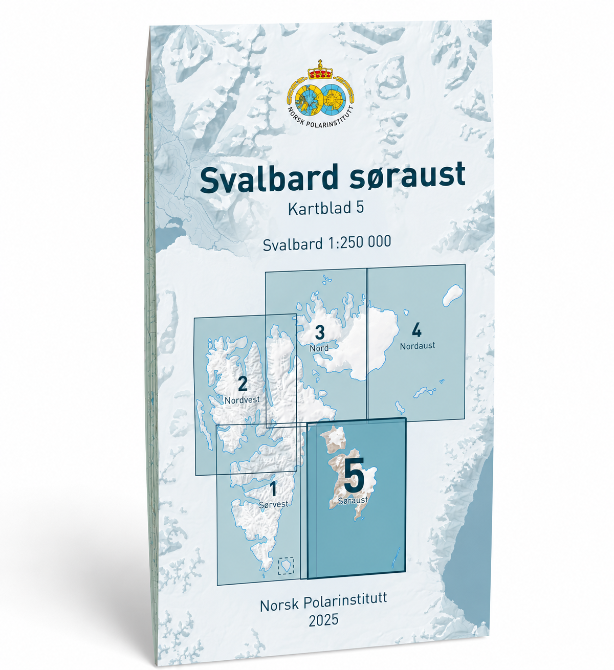 Svalbard Søraust S250-5 – kart i målestokk 1:250 000 fra Norsk Polarinstitutt (2025)