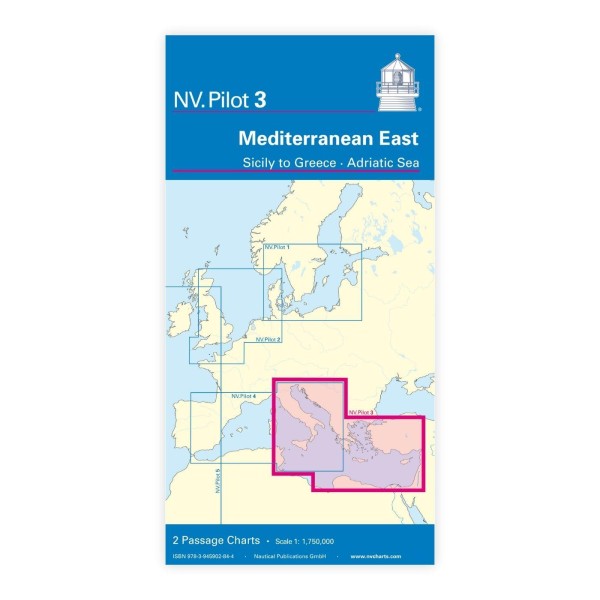 Mockup av NV Pilot 3 planleggingskart for østre Middelhav fra Sicilia til Hellas og Adriaterhavet