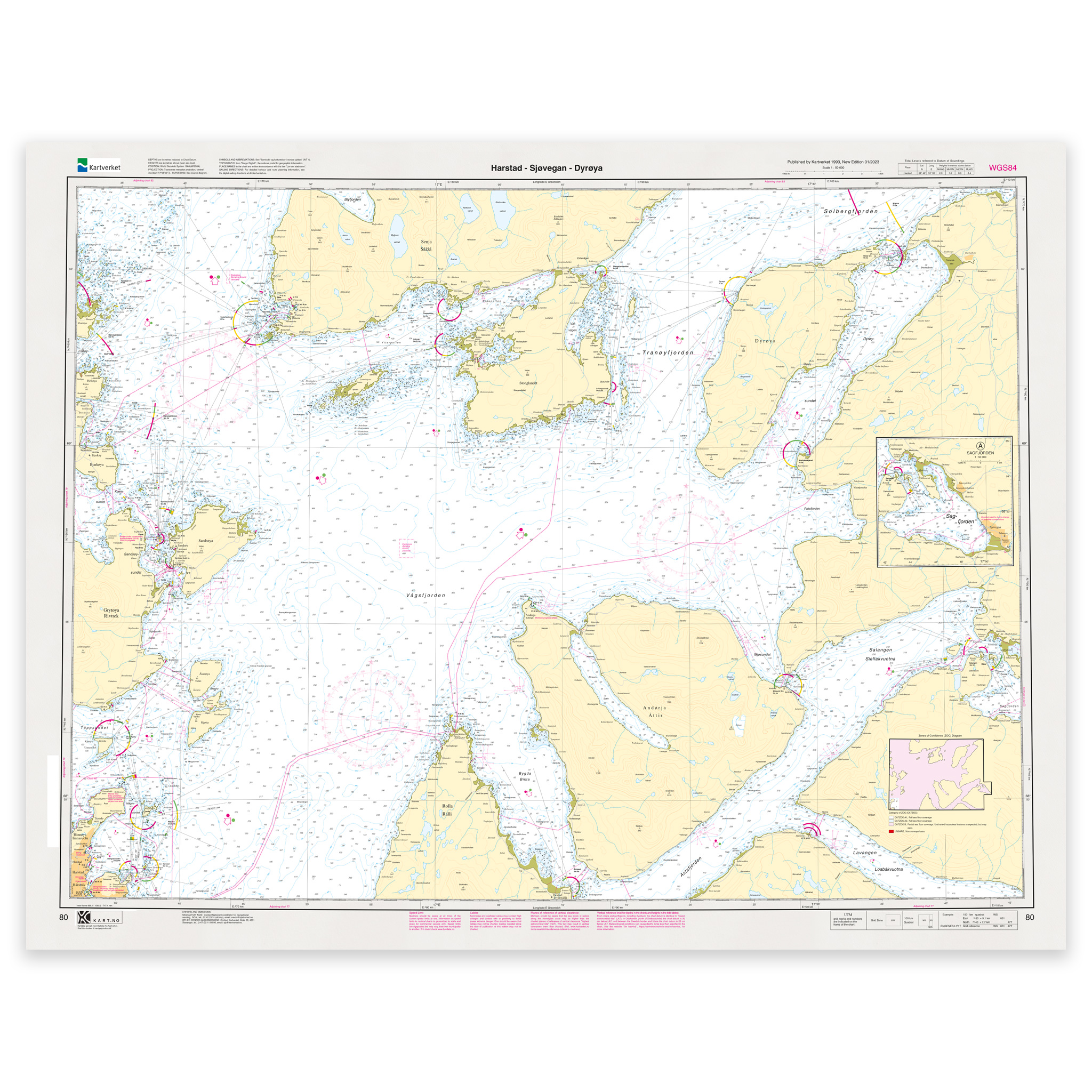 Kartverket - hovedkart 80: Harstad – Sjøvegan – Dyrøya