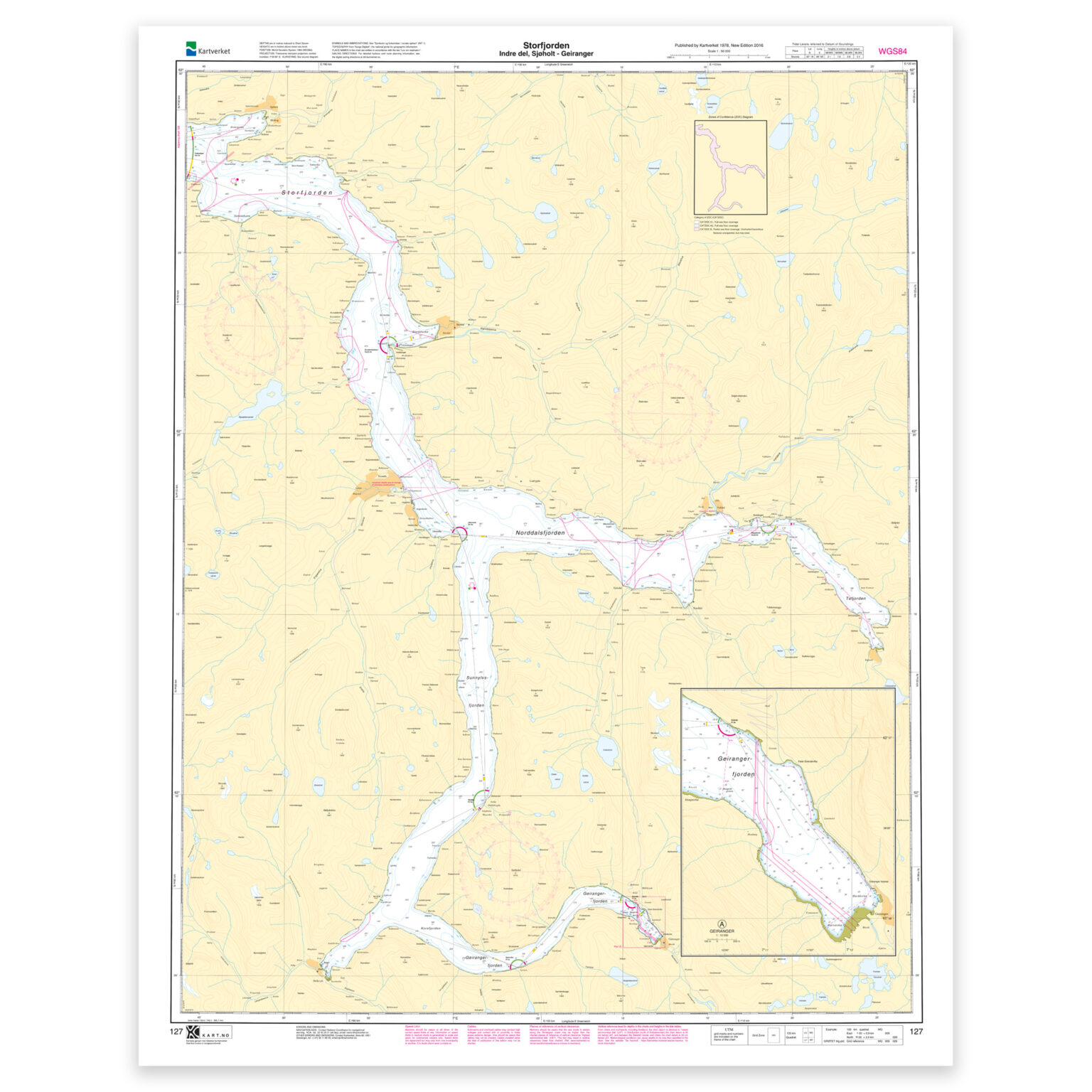 Kartverket sjøkart 127 – Storfjorden. Indre del med Sjøholt – Geiranger ...