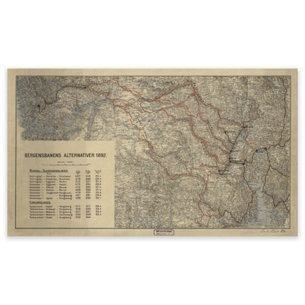 Bergensbanens alternative traséer i 1892