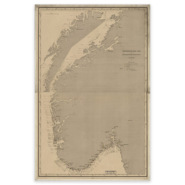 Kart over Tollstasjoner langs kysten 1867